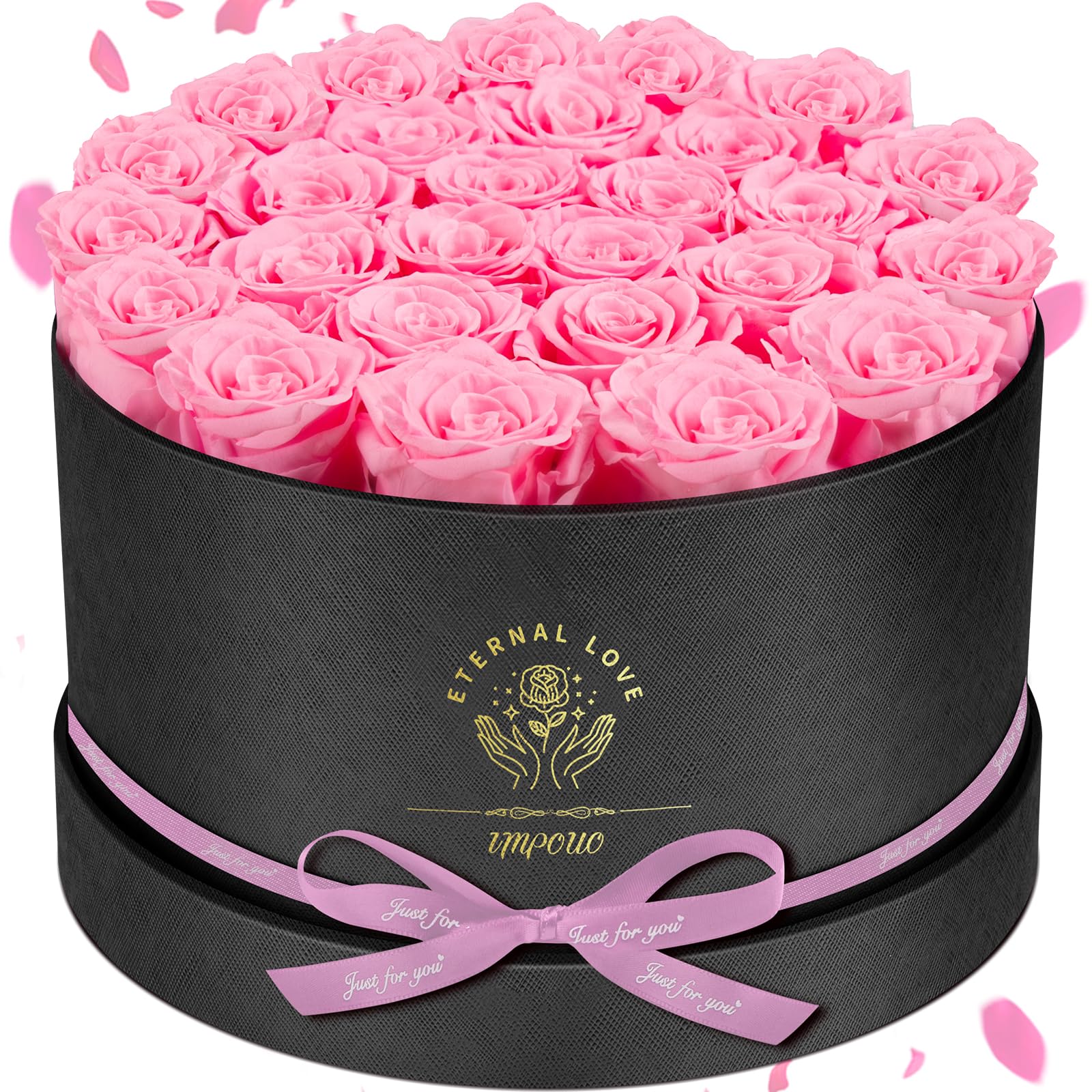 Forever Flowers, 27 Roses in A Box, Real Preserved Roses, Birthday Gift for Women, Anniversary, Mother's Day - Pink Rose