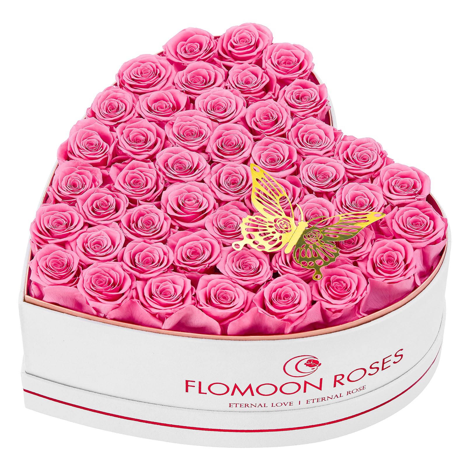 47-Piece Forever Flowers in Heart Shape Box, Mother's Day Preserved Roses Gift for Her, Preserved Flowers Gifts for Mom Birthday Valentine's Day, Rose Long Lasting That Last Over a Year, Pink