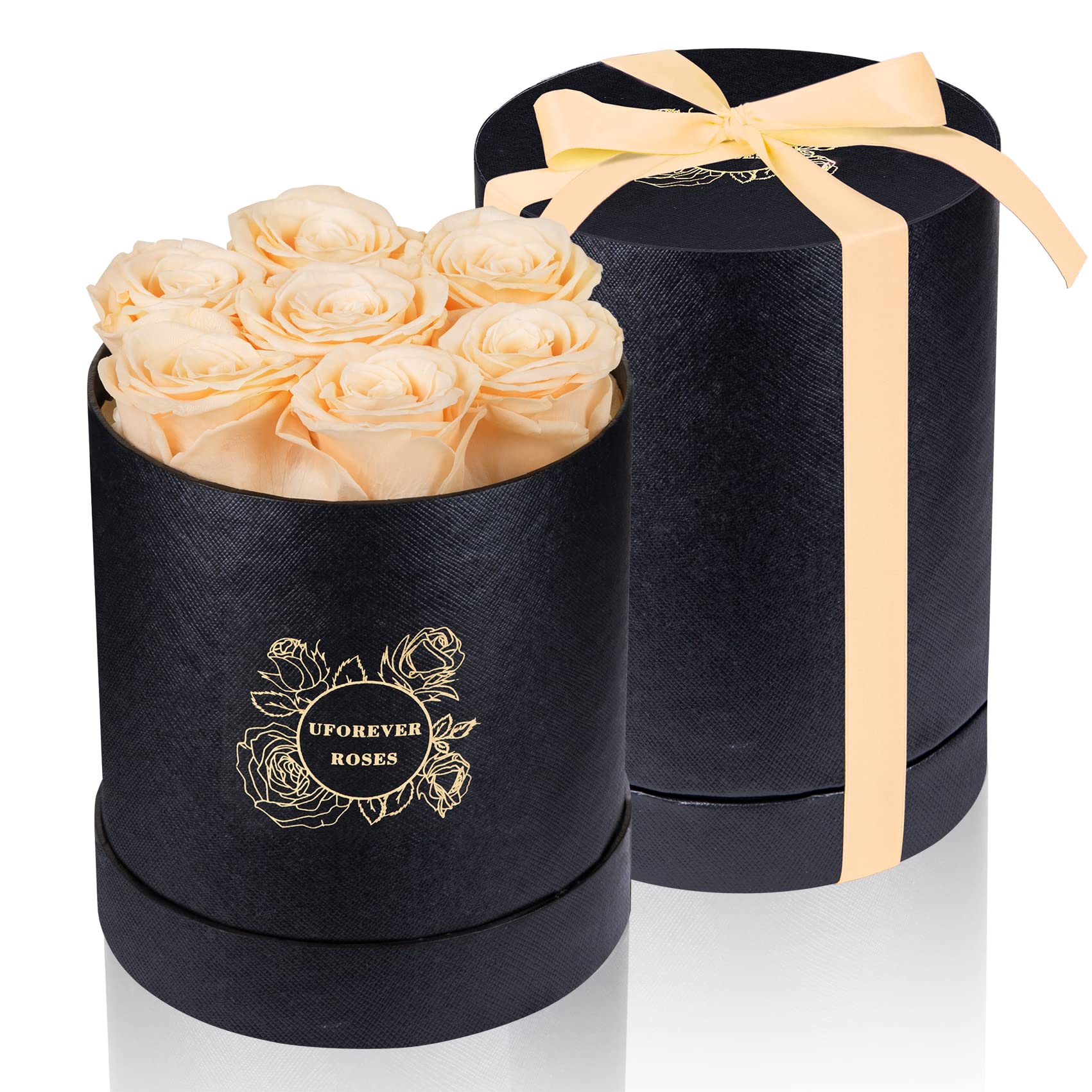 7-Piece Preserved Roses in a Box, Preserved Flowers Gifts for Women, Mothers Day Flowers (Buttermilk)