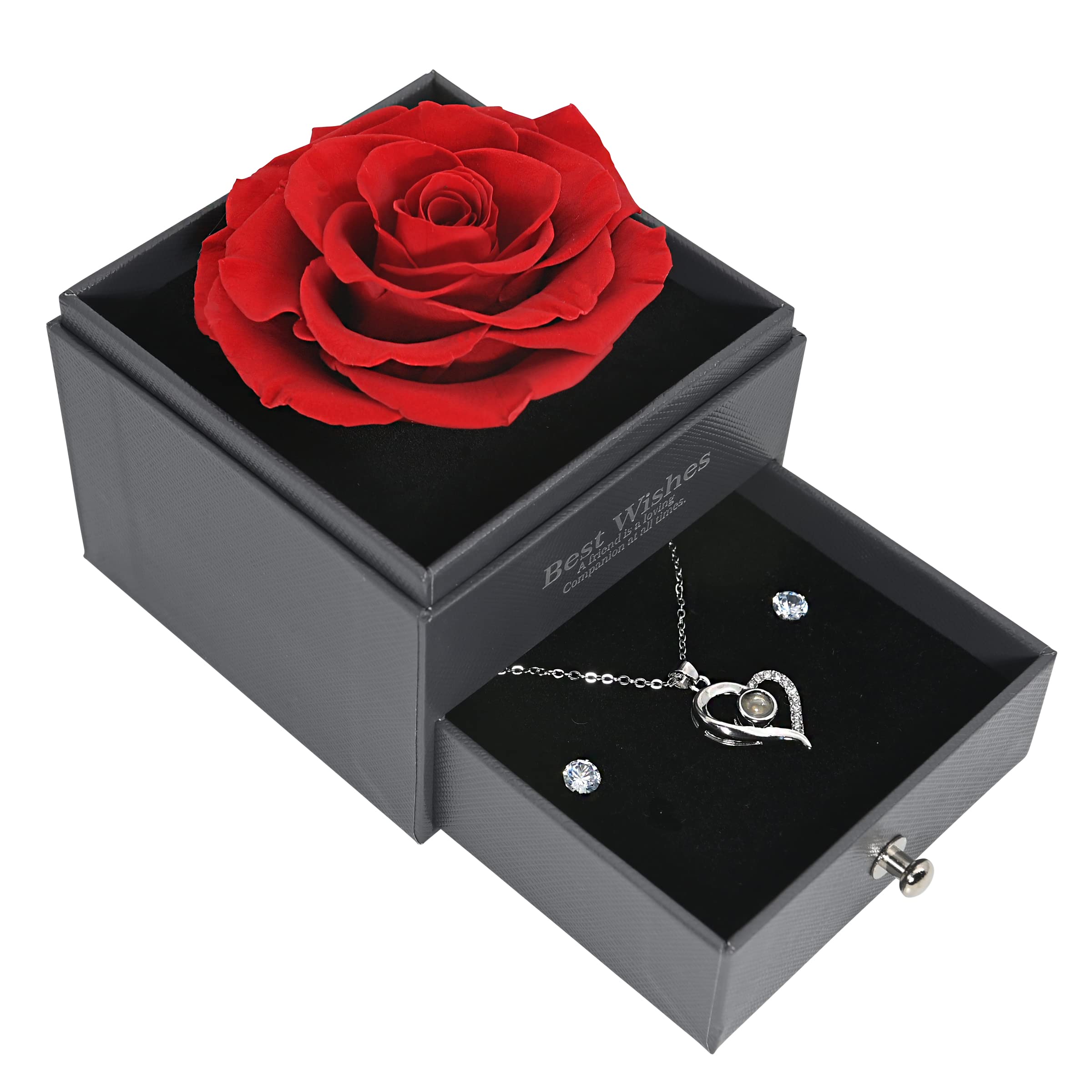 Preserved Real Rose in a Gift Box with Enchanted Flower Gift Set, Gifts for Her, Gift For Mom, Daughter, Wife for Valentines Birthday Graduation - Red