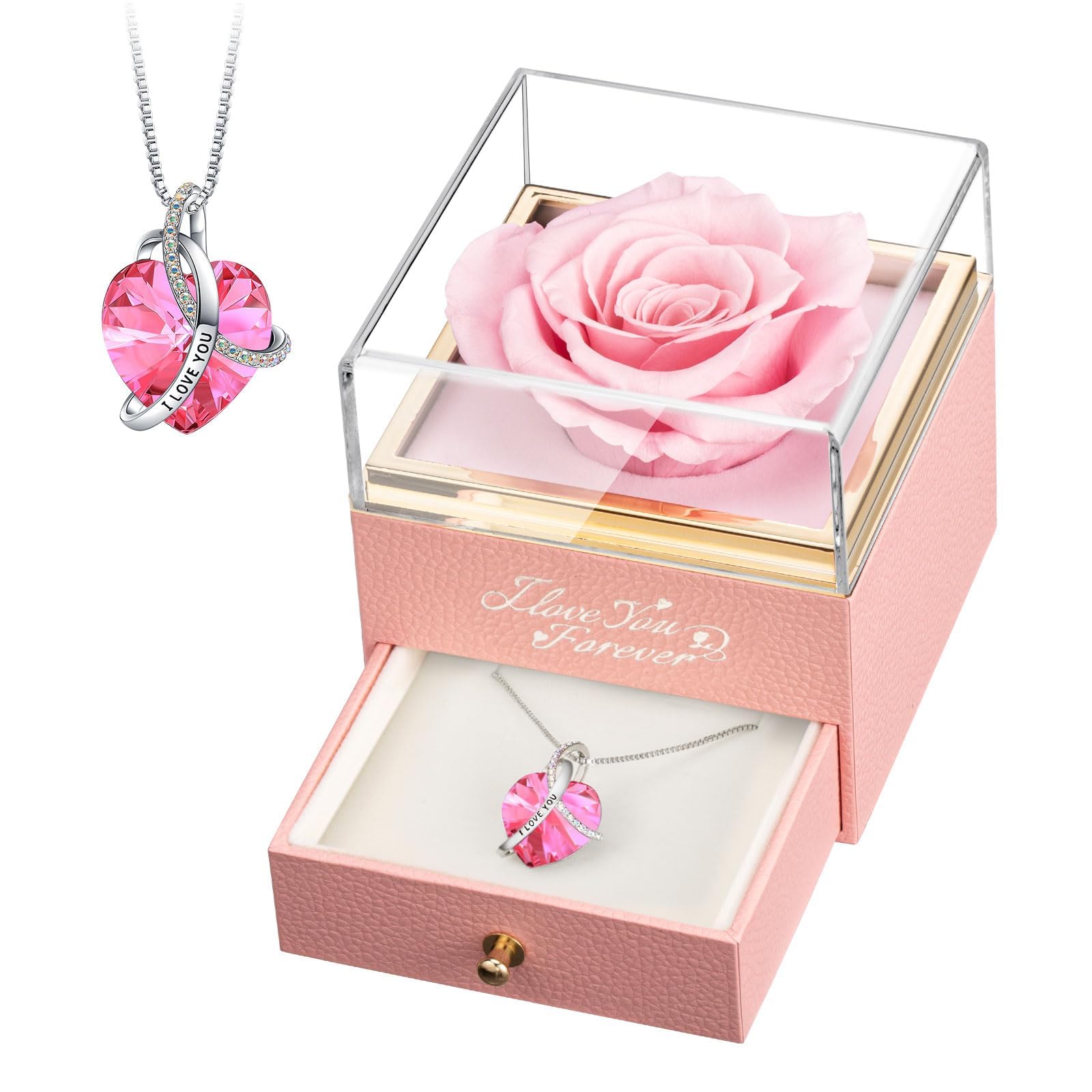 EleShow Preserved Flowers Real Pink Rose Gifts for Mom Grandma Wife Girlfreind on Mothers Day Christmas Anniversary Birthday Gifts for Women I Love You Gifts for Her
