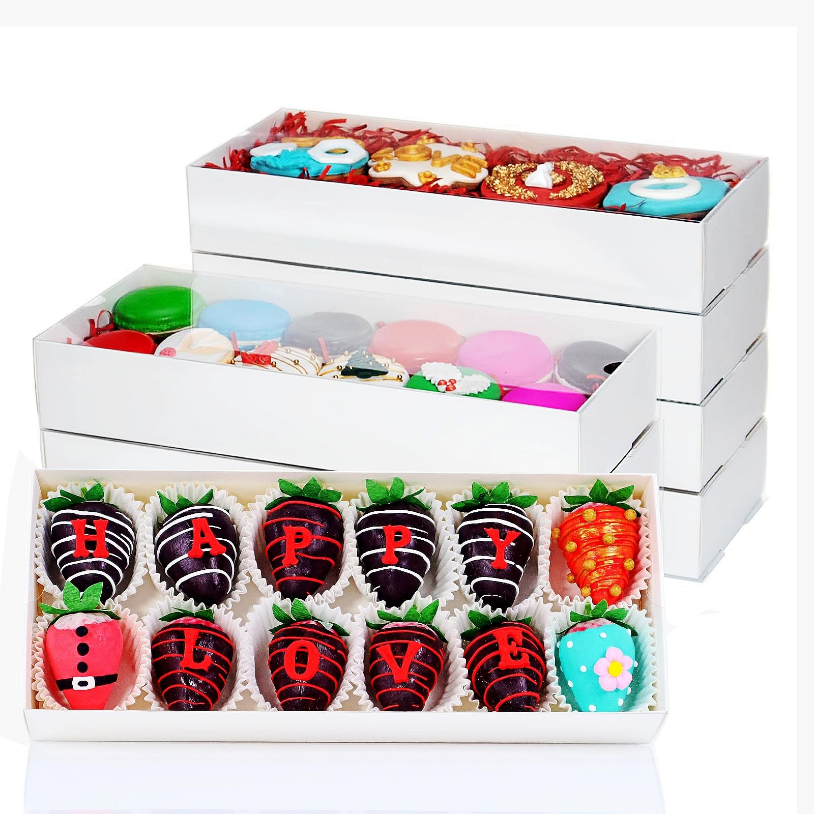 20PCS 12x4.8x2 Inches Chocolate Covered Strawberry Boxes,Cocoa Bombs,Donuts Muffins,Pastries,Bakery Boxes Cookie Boxes Macaron Boxes Gift Boxes for Party Favors