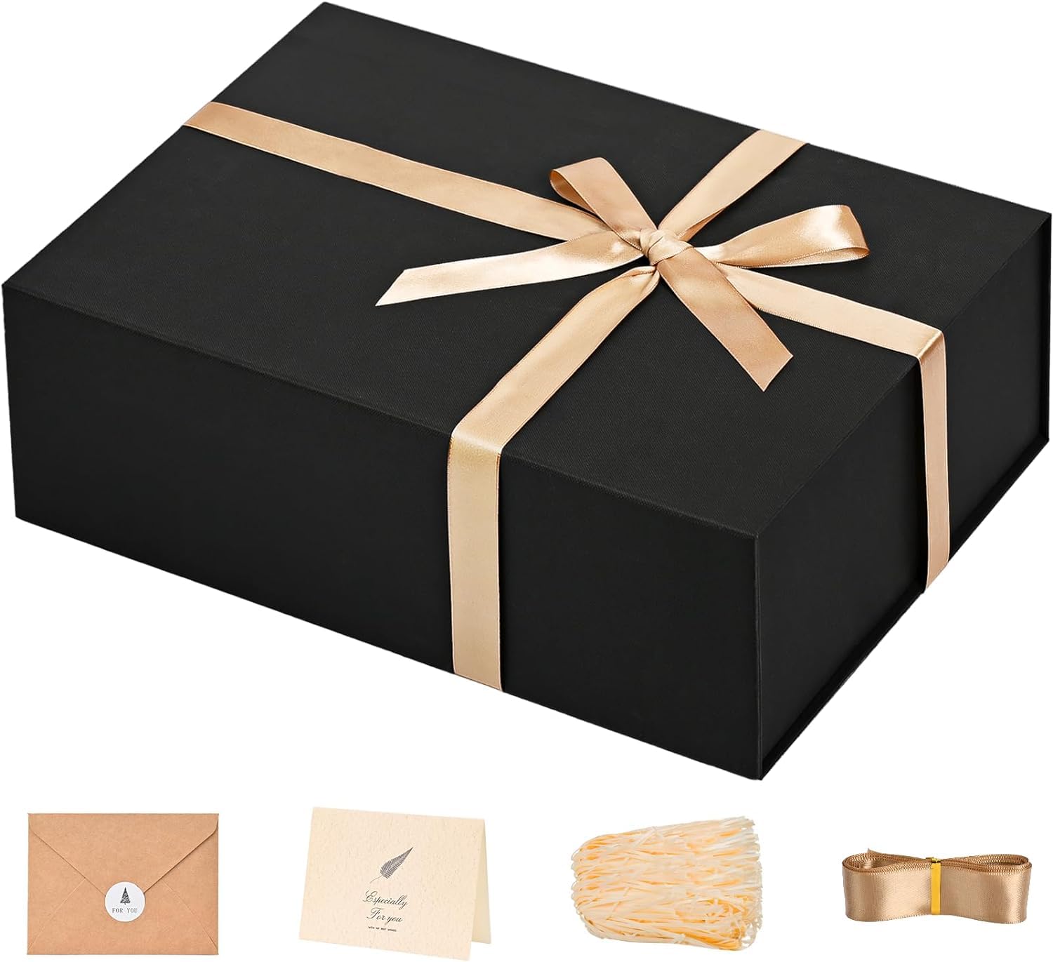 LIFELUM Gift Box 13''x10''x5'' Large Black Gift Boxes with Magnetic Lids Luxury Mother's Day Gifts Box for Mom Groomsman Proposal Contains Card, Ribbon, Filler Birthday Gift Packging