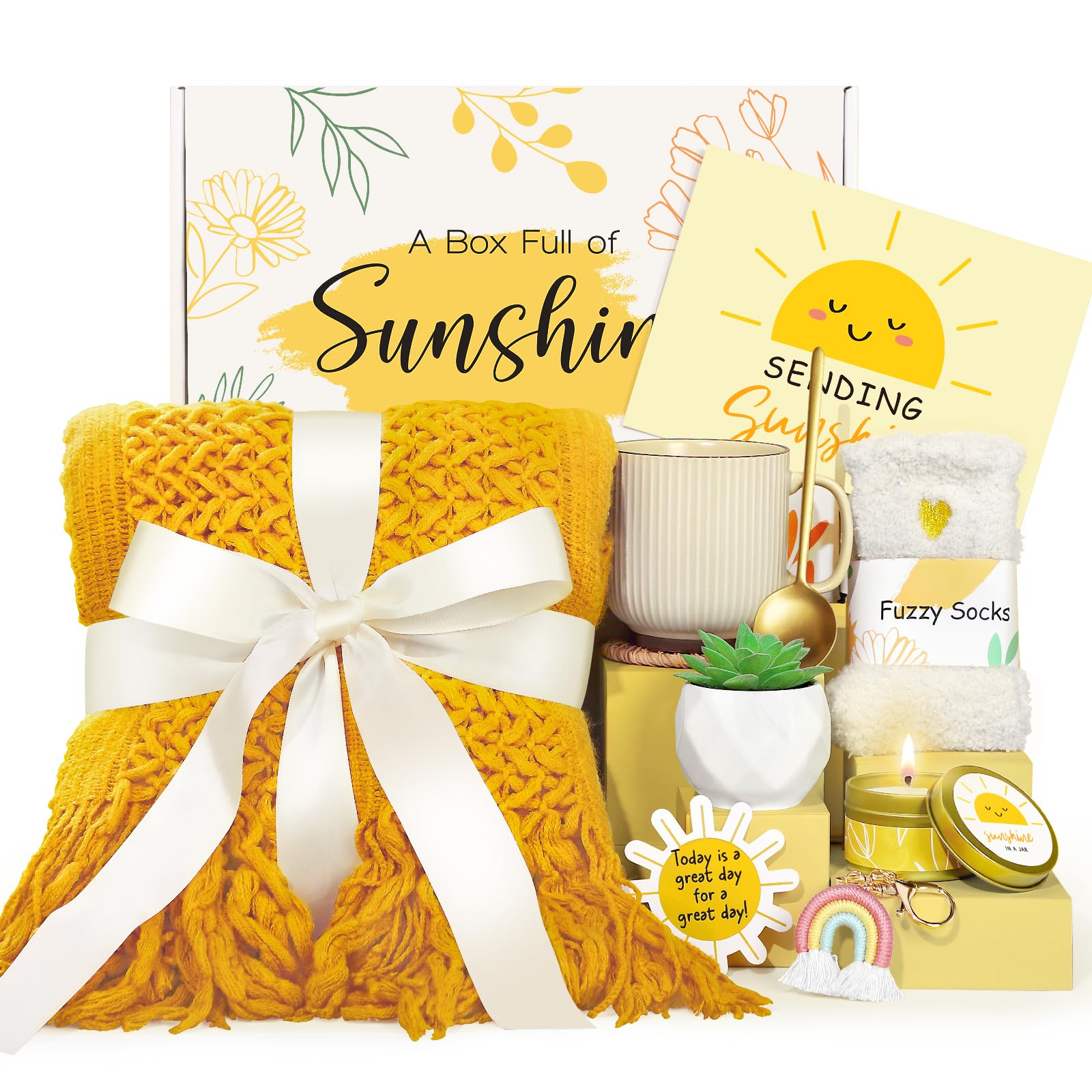 Sending Sunshine Care Package for Women, Birthday Gifts for Woman, Self Care Gift Baskets, Sunflower Gifts for Women, Get Well Soon Encouragement Gift for Her Sister Best Friend (Yellow)