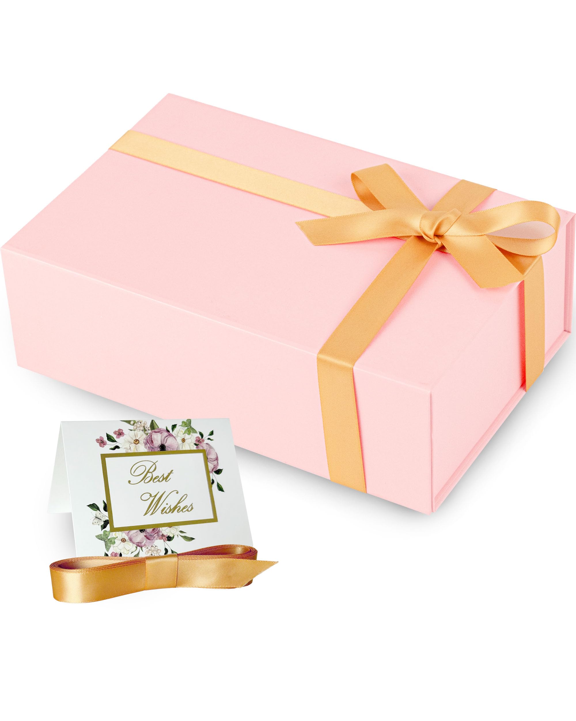 HummingBox Pastel Pink Gift Box Pink 9.5 X 6 X 3 inch for Women & Men With Magnetic Lid, Ribbon, Card, & Packing Paper Gift Box With Lid for Presents & Gifting on Christmas, Weddings, & Birthdays