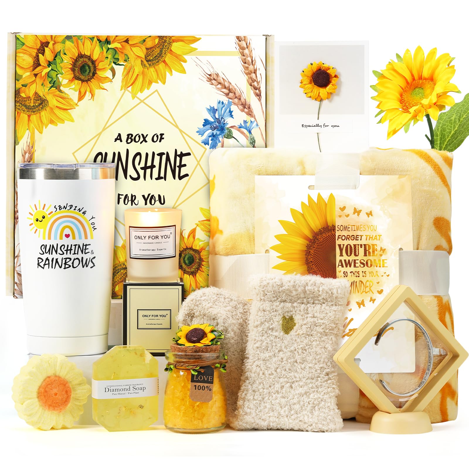 Gifts for Women, Sending Christmas Sunflower Gifts for Mom, 10 Pcs Spa Gifts for Women, Birthday Gift Sets, Gifts for her, Unique Holiday Gift Basket for Mom, Women, Teacher, Sister, Wife