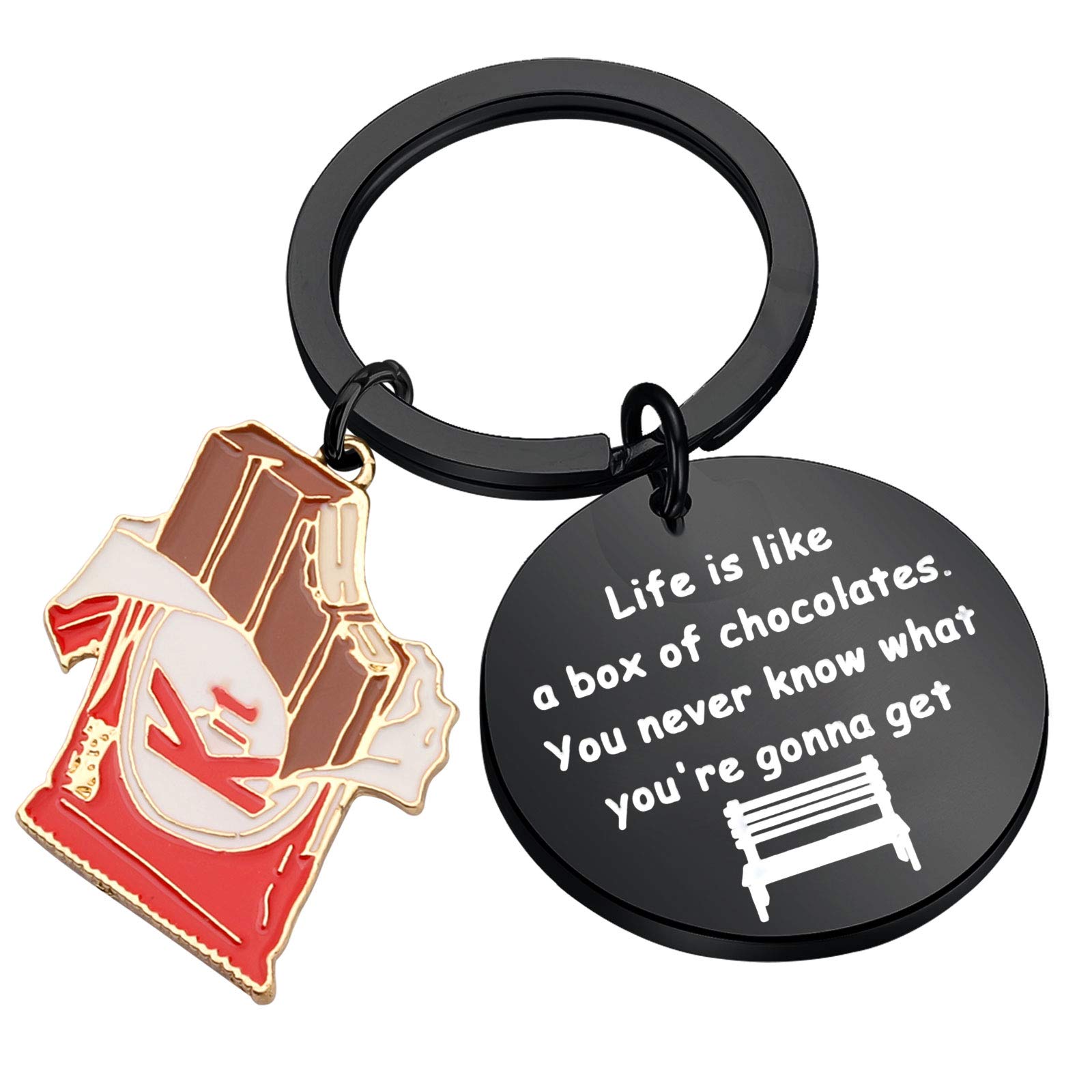 FUSTMW Movie Inspired Keychain Movie Lover Gifts Life is Like a Box of Chocolates Keychain Inspiration Jewelry Gift