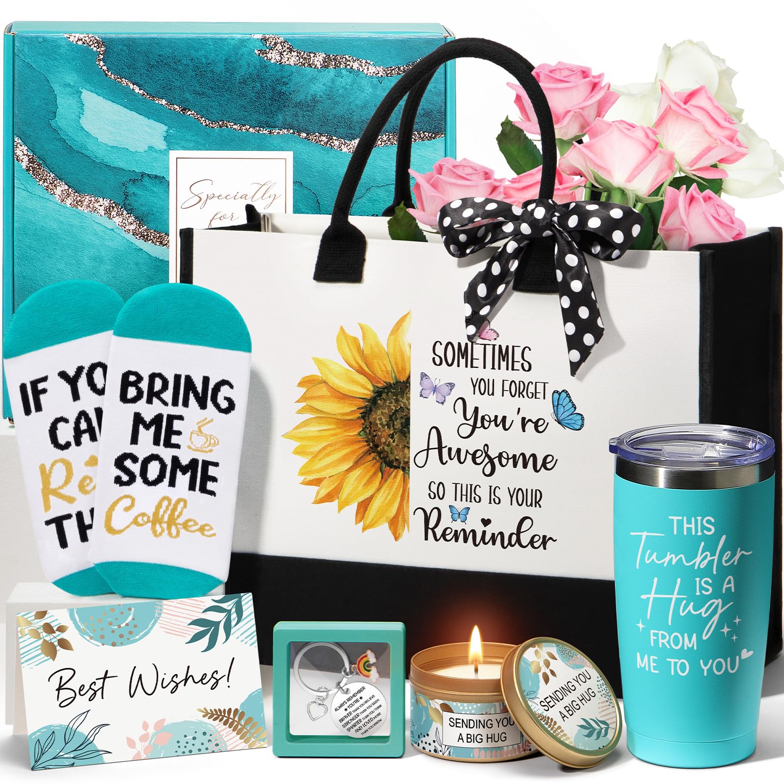 Birthday Gifts for Women Friendship, Self Care Gifts for Women Inspirational Get Well Gifts Basket Care Package, Thinking of You Gifts Mothers Day Gifts for Mom Her Friend Sister w/ Canvas Tote Bag