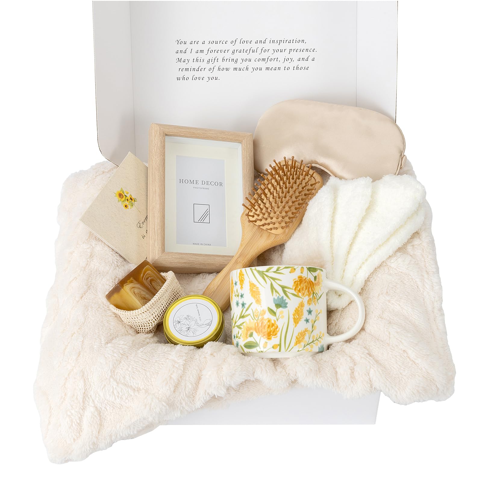 Birthday gifts for women, get well soon gifts, care package for women, sympathy gift baskets with sunflower coffee mug,sunflower pattern gift box to color as unique gift baskets for women.