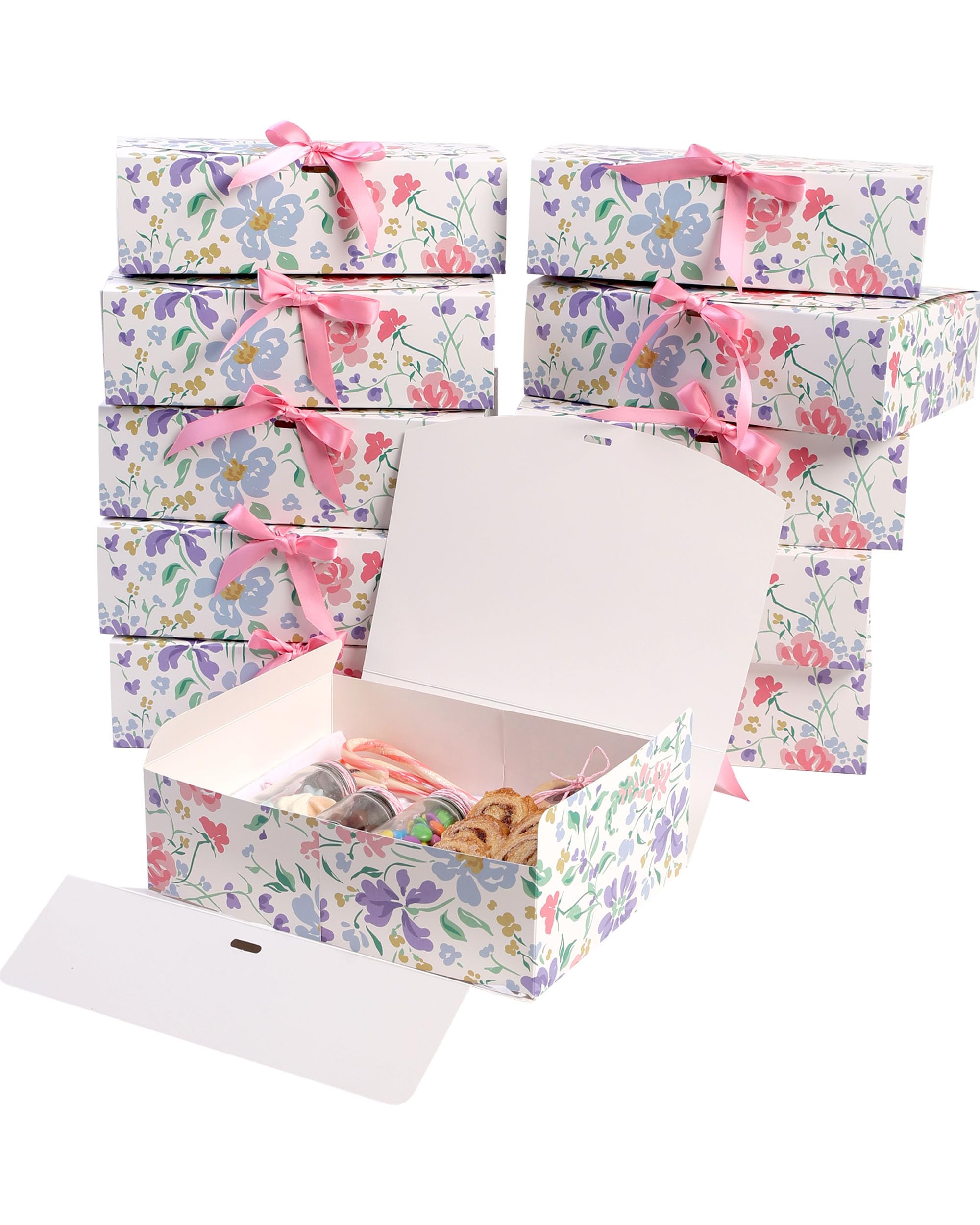 Floral Gift Box Set of 16 - Gift Boxes for Presents & gifting on weddings, birthdays & more - Easy to Assemble Floral Gift Boxes With Lids & Ribbon Closure - Decorative Boxes With Lids