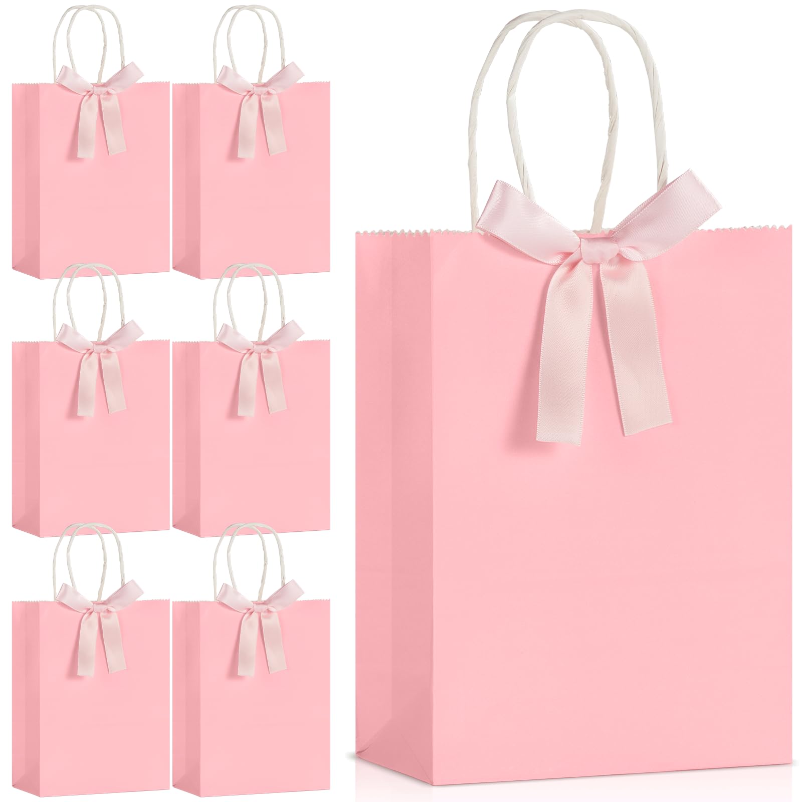 ZOIIWA 12Pcs Pink Bow Paper Bags with Handle and Pink Bow Knot Gift Bags Coquette Party Favor Candy Goodie Boxes for Girls Women Baby Bridal Shower Bachelorette Engagement Birthday