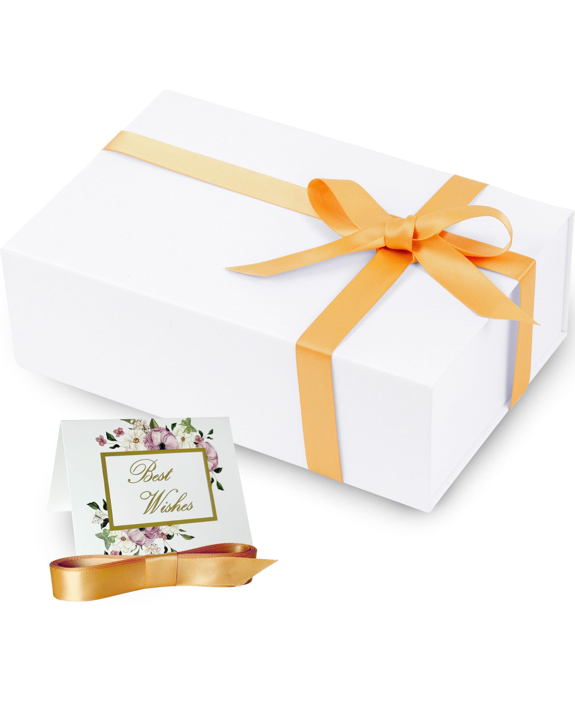 HummingBox White Gift Box 9.5 X 6 X 3 inch for Women & Men With Magnetic Lid, Ribbon, Card, & Packing Paper Gift Box With Lid for Presents & Gifting on Christmas, Weddings, & Birthdays