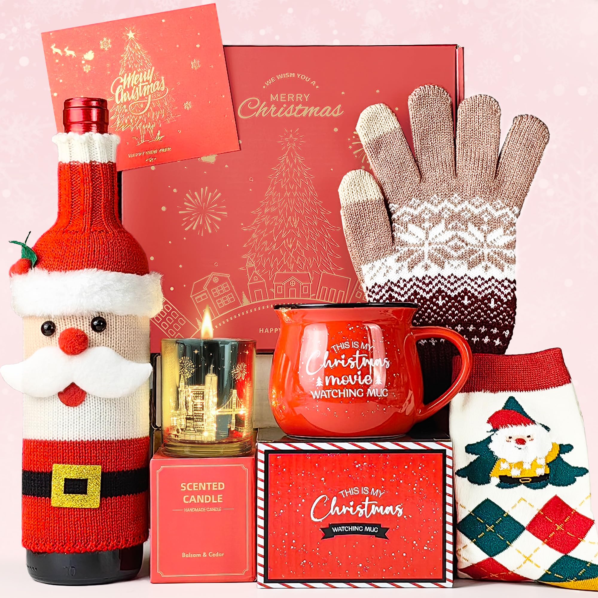 Unique Ideas: Merry Christmas Gifts Basket Set with Christmas Mug for Coworker, Best Friend, Teacher