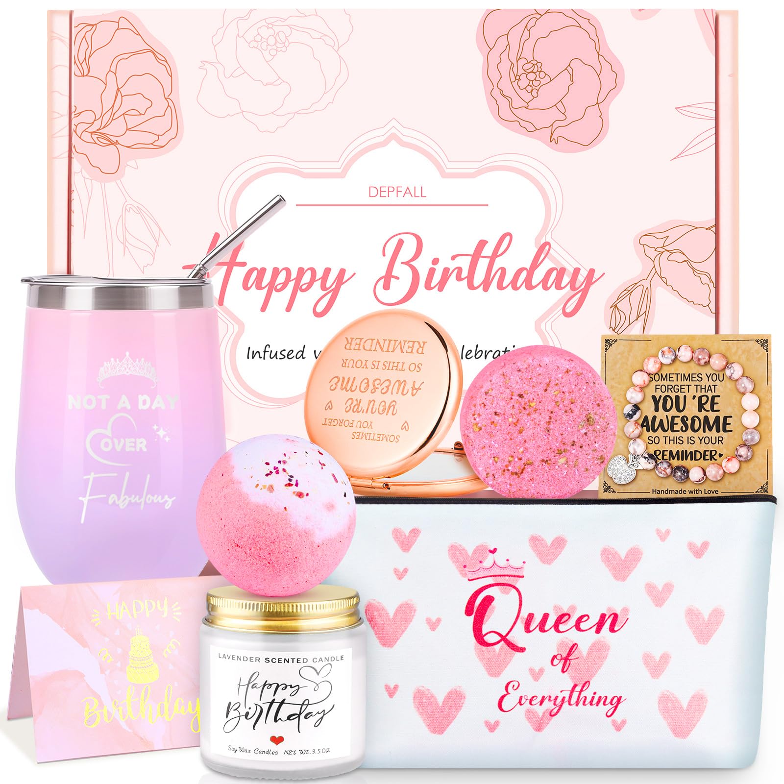 Birthday Gifts for Women, Happy Birthday Gift Basket for Women Birthday Gift Ideas, Womens Birthday Gifts Box for Women Friendship Birthday Gift Sets for for Her Sister Friends Female (Pink)