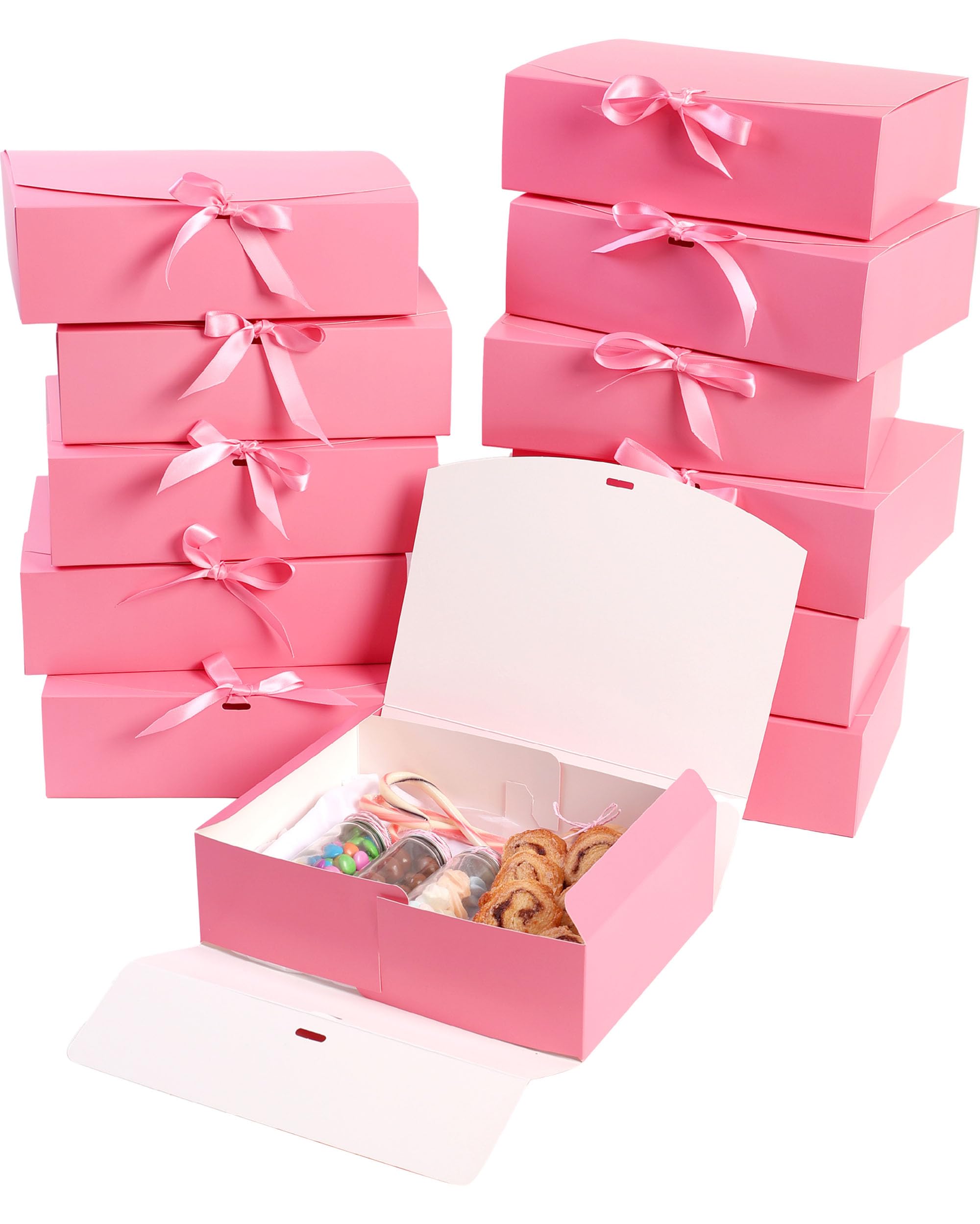 Pink Gift Box Set of 16 - Gift Boxes for Presents & gifting on weddings, birthdays & more - Easy to Assemble Pink Gift Boxes With Lids & Ribbon Closure - Decorative Boxes With Lids by HummingBox