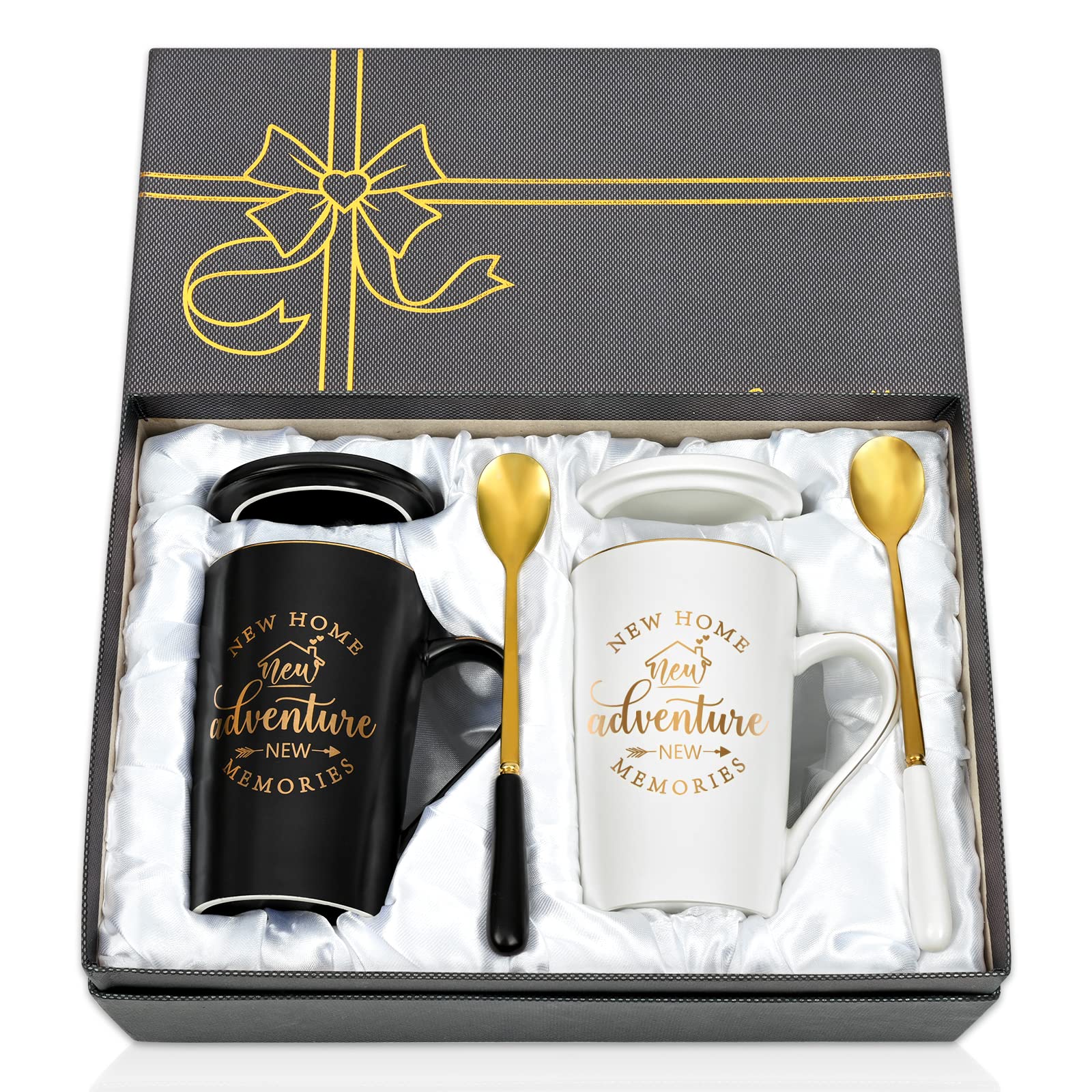 Maustic House Warming Gifts New Home, First Home Gifts, Housewarming Gift, Gift Ideas for Women Guys Couple, New Adventure Coffee Mugs Set, 14 Oz