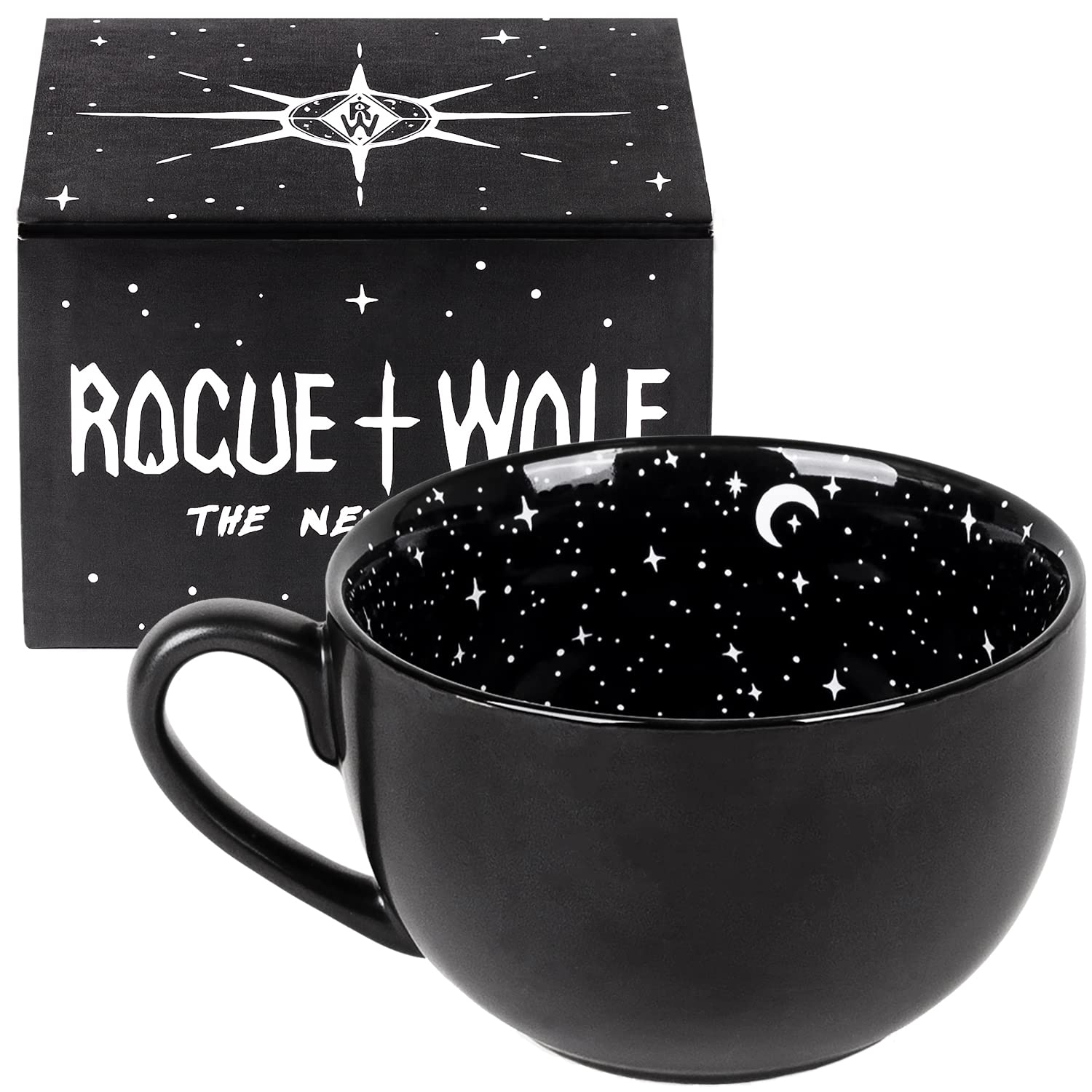 Rogue + Wolf Midnight Gothic Large Coffee Mug, Goth Skull Decor in Gift Box, Halloween Mugs, Witchy Gifts for Women, Spooky, Emo, Horror, Anime, Ghost, Occult, Novelty Porcelain Tea Cup - 17.6oz 500ml
