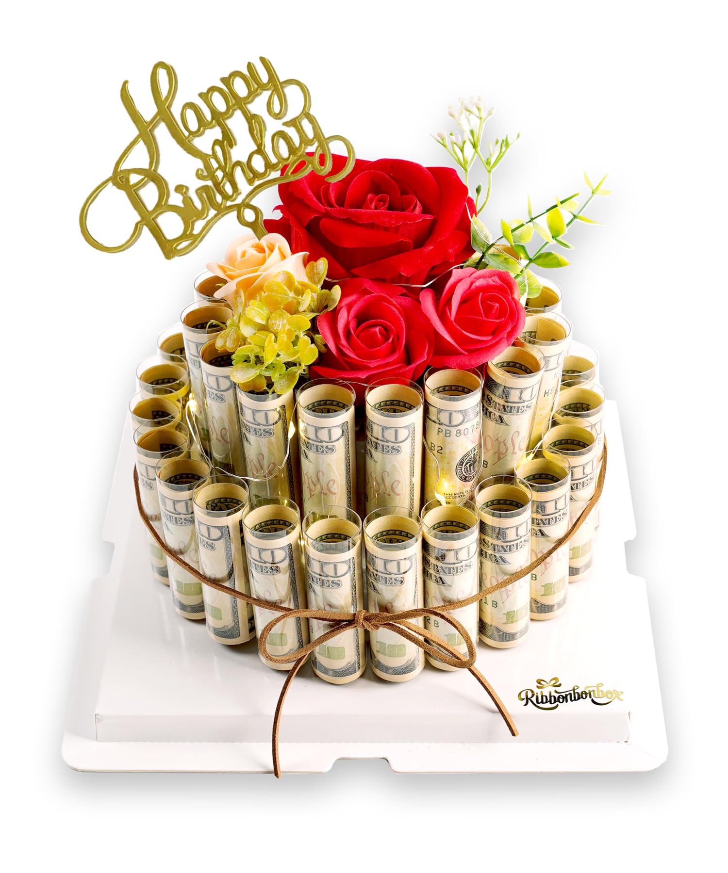 Flower Money Cake – Fake Cake Gift Box – Christmas, Birthday Gifts for Her and Him – Best Gift Ideas for Quinceanera, Sweet 16 Gifts for Girls – Surprise Money Box for Cash Gift Pull
