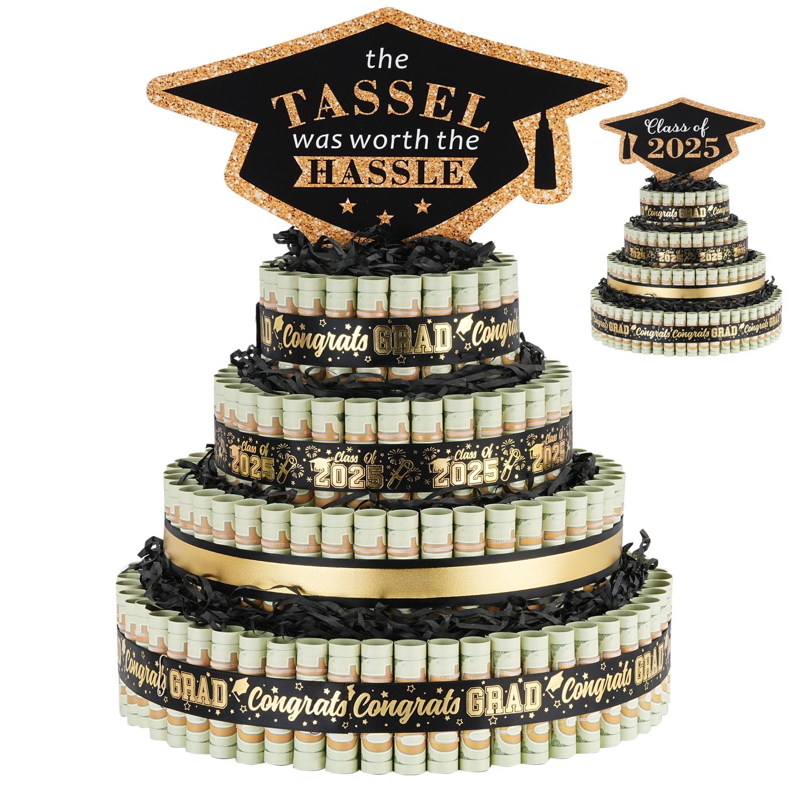2025 Graduation Gifts for Her/Him- 4 Tier Graduation Cake Filled with Cash Money, Graduation Decorations Class of 2025 Graduation Centerpieces 2025, Money Gift Ideas for Boys Girls High School College