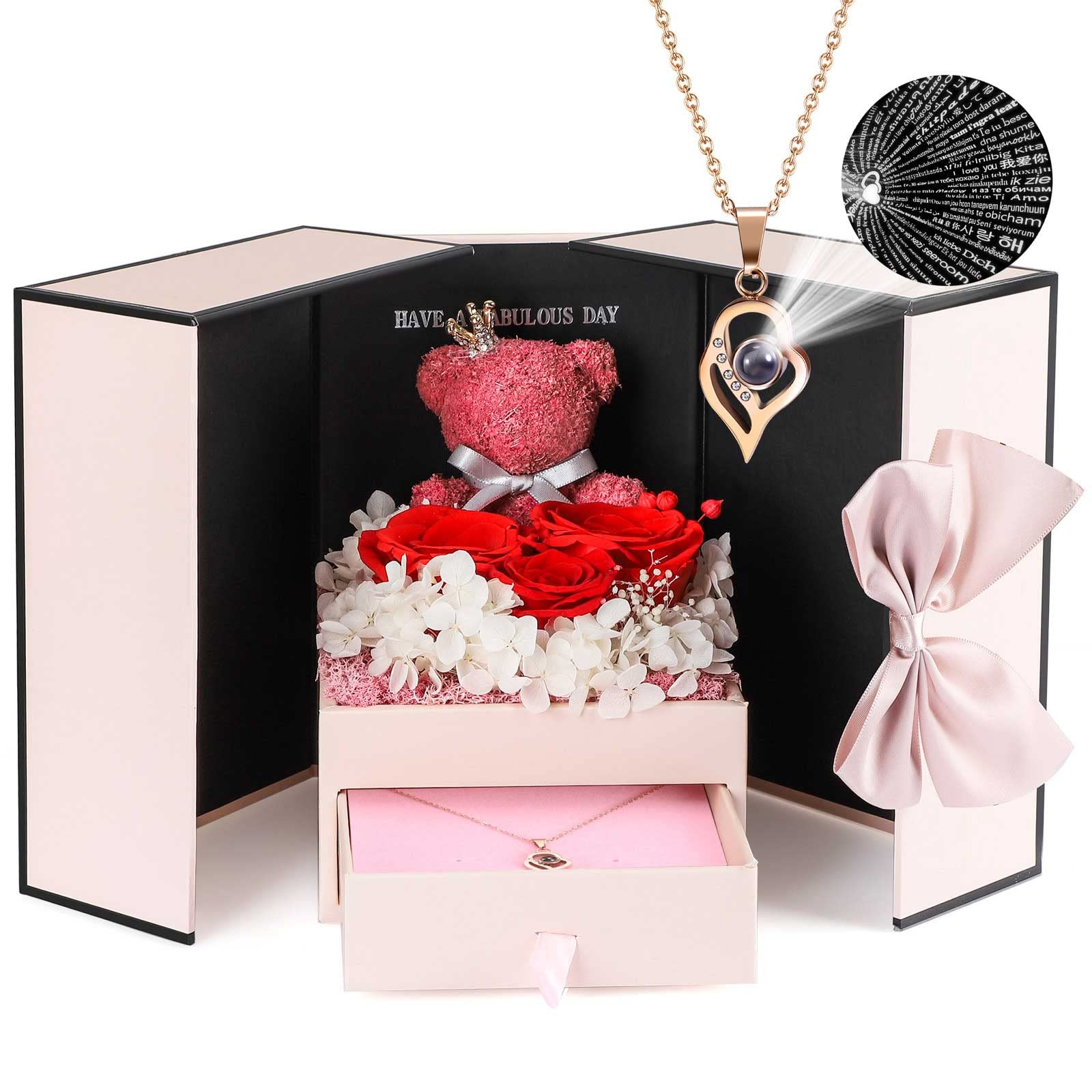 ADDWel Preserved Rose Gifts for Her- Unique Forever Preserved Real Rose with I Love You Necklace 100 Languages, Eternal Rose Gifts for Women Mom Girlfriend Wife Sister on Birthday or Anniversary