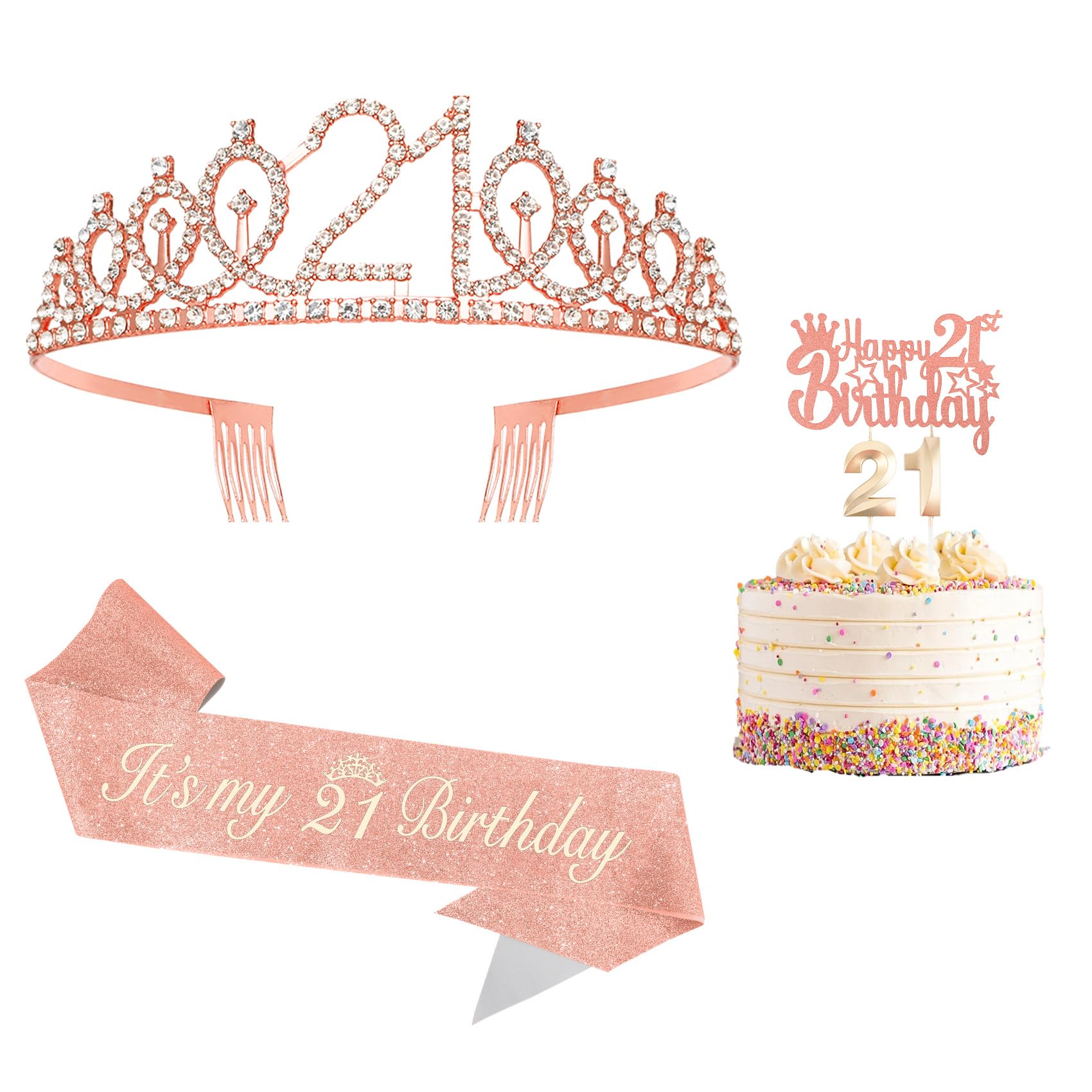 Birthday Crown, 21st Birthday Decorations, Birthday Sash, Gifts for Her, Birthday Tiara, Cake Topper, Headband Party Favors Accessory