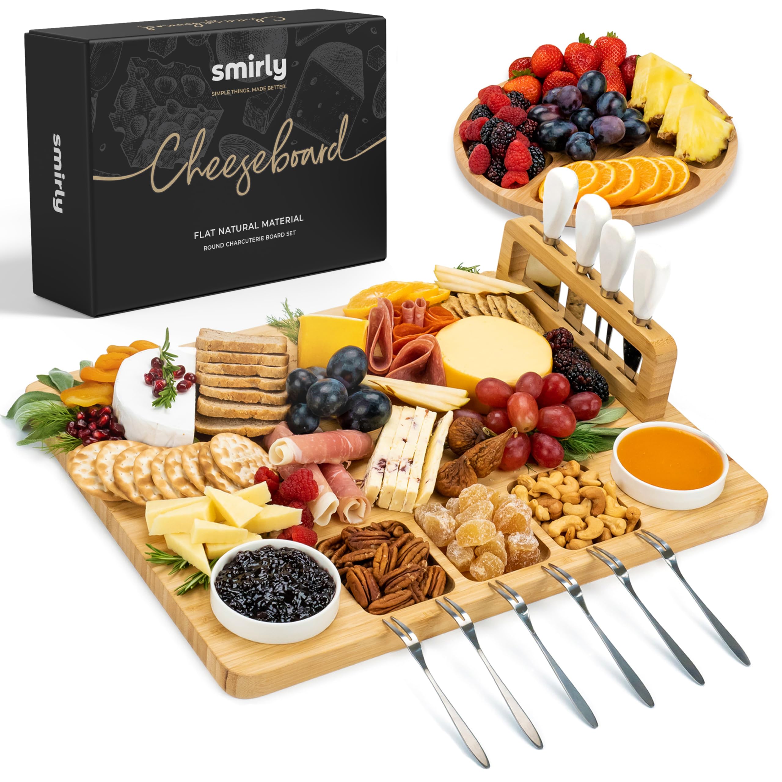 SMIRLY Charcuterie Boards Set - Large Bamboo Cheese Board Set - House Warming Gifts New Home, Wedding Gift for Couple, Bridal Shower Gift, Birthday Gifts for Women