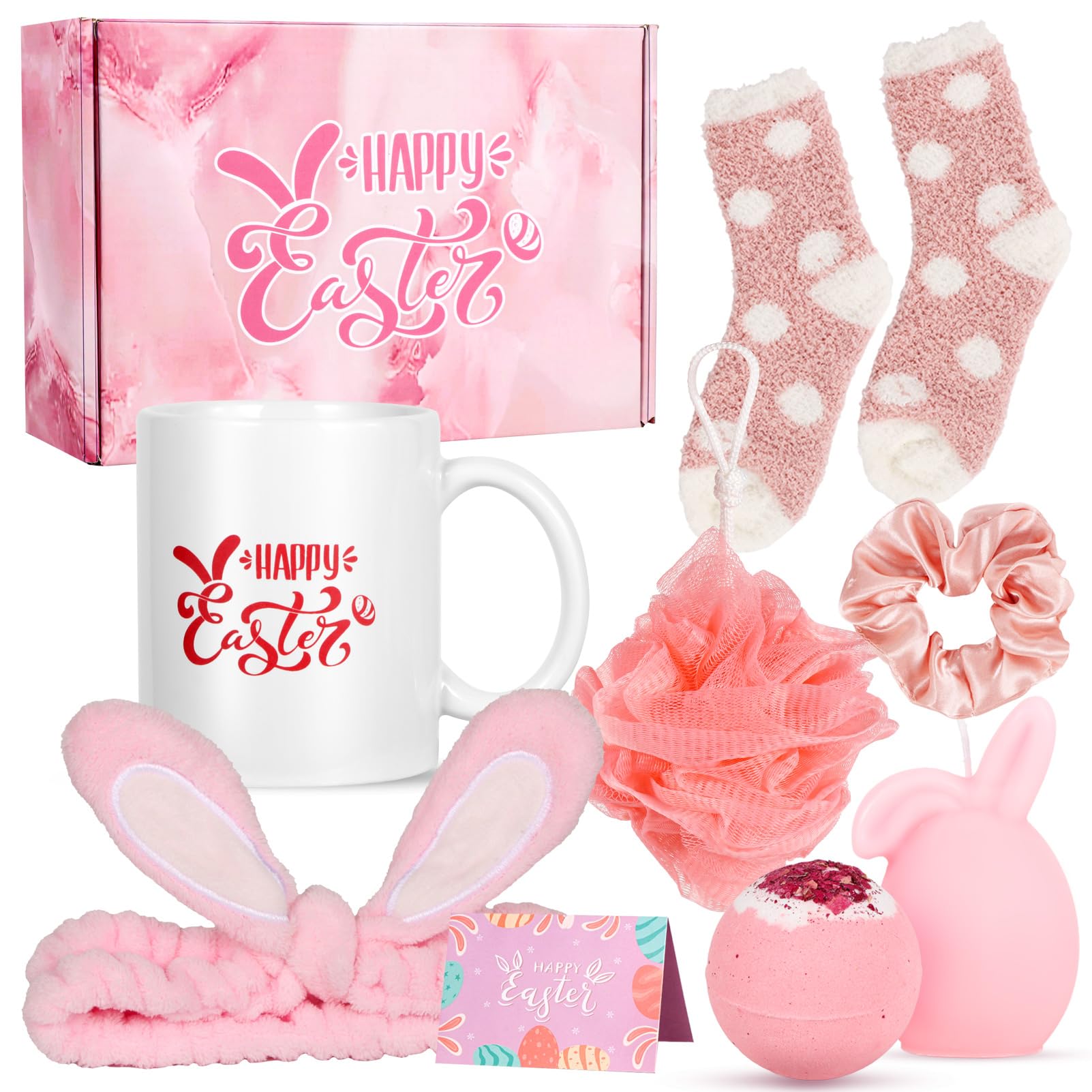 Atonofun Easter Gifts for Women, Girls Easter Basket Essentials for Adults with Mug Bunny Spa Gifts for Adults Mom Wife Teen Girls