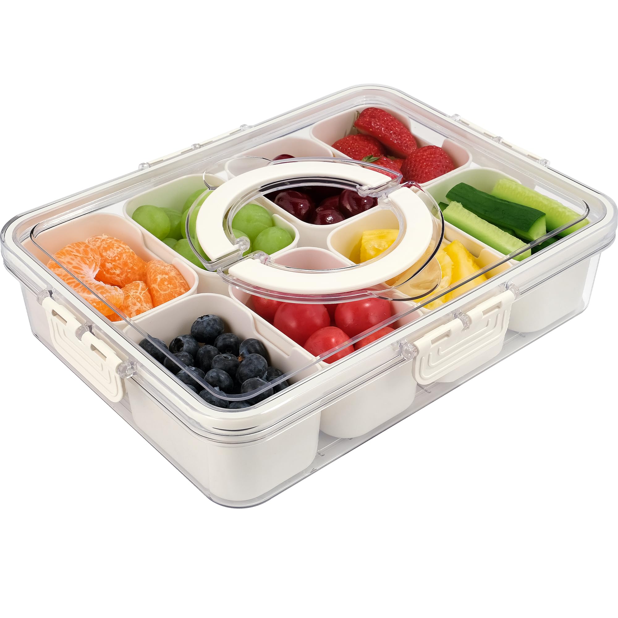 Divided Serving Tray with Lid and Handle, Portable Snack Containers Snackle Box Snack Tray with Lid, Veggie Tray Charcuterie Boxes Fruit Tray Candy Organizer (8 Compartments)