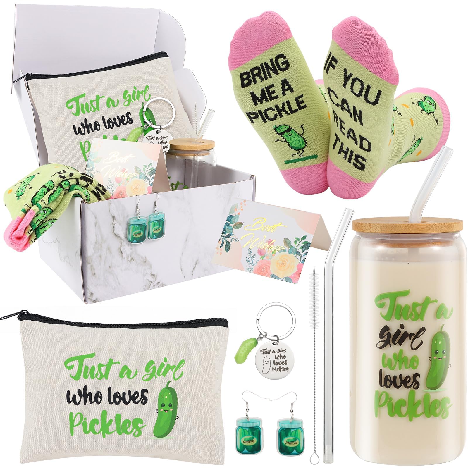 SAIWEILAI ONLINE 6 Pieces Pickle Gifts Set for Women,Pickle Gifts for Pickles Lovers,Just a Girl Who Loves Pickles Gift,Pickle Christmas Gift