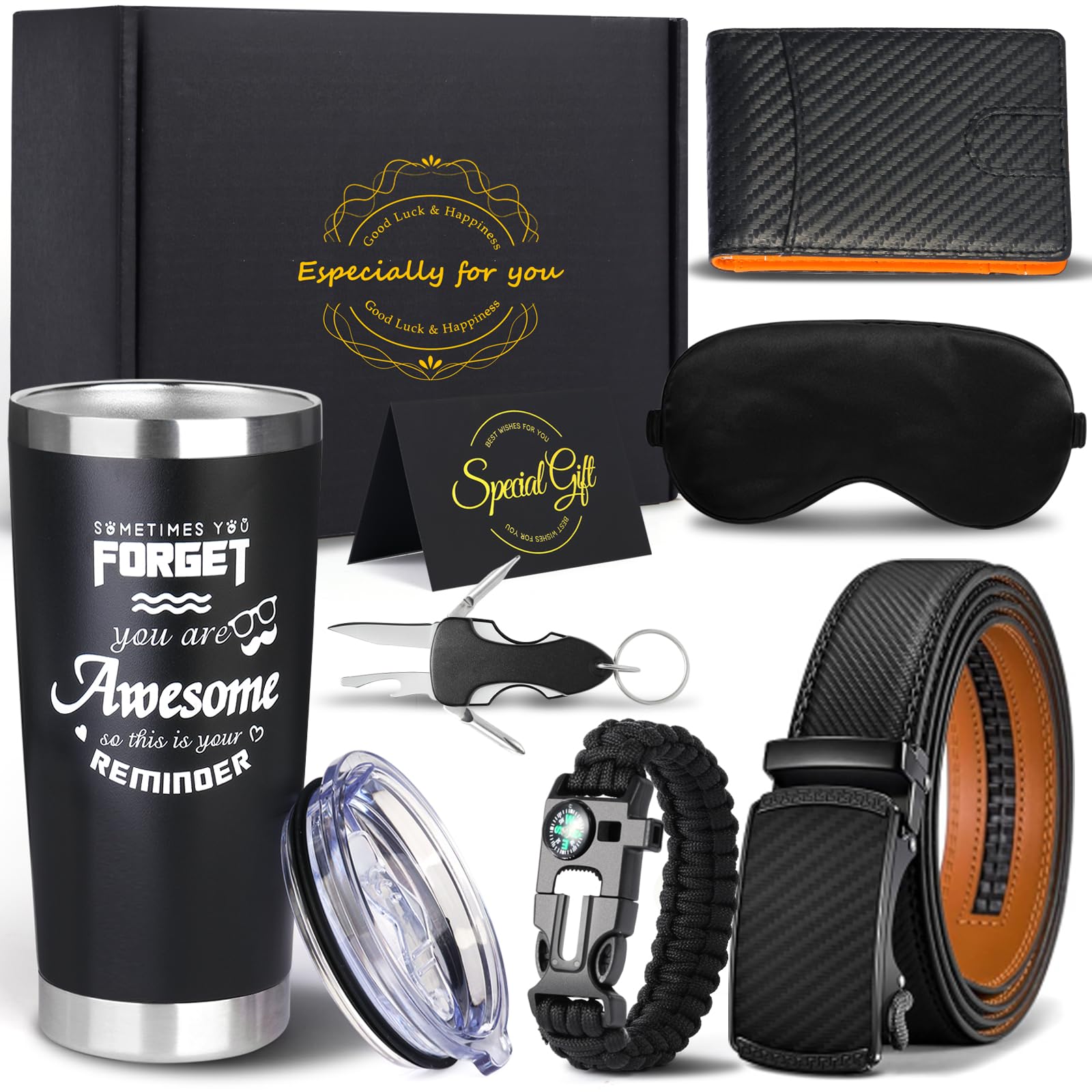 20oz Black Tumbler Birthday Gifts for Men Women Stainless Steel Tumbler,Awesome Travel Mug,Inspirational Gifts,Fathers Day Gift For Men,Dad,Son,Husband (001) (Belt Gift Set)