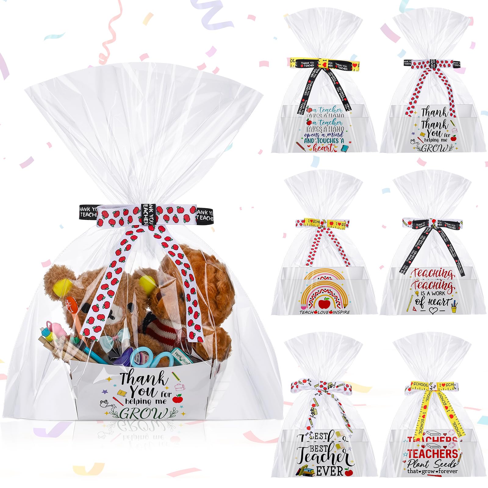 6 Set Appreciation Teacher Gift Baskets Empty Thank You for Helping Me Grow Treat Boxes Graduation End of Year Gift Bags for Teachers Appreciation