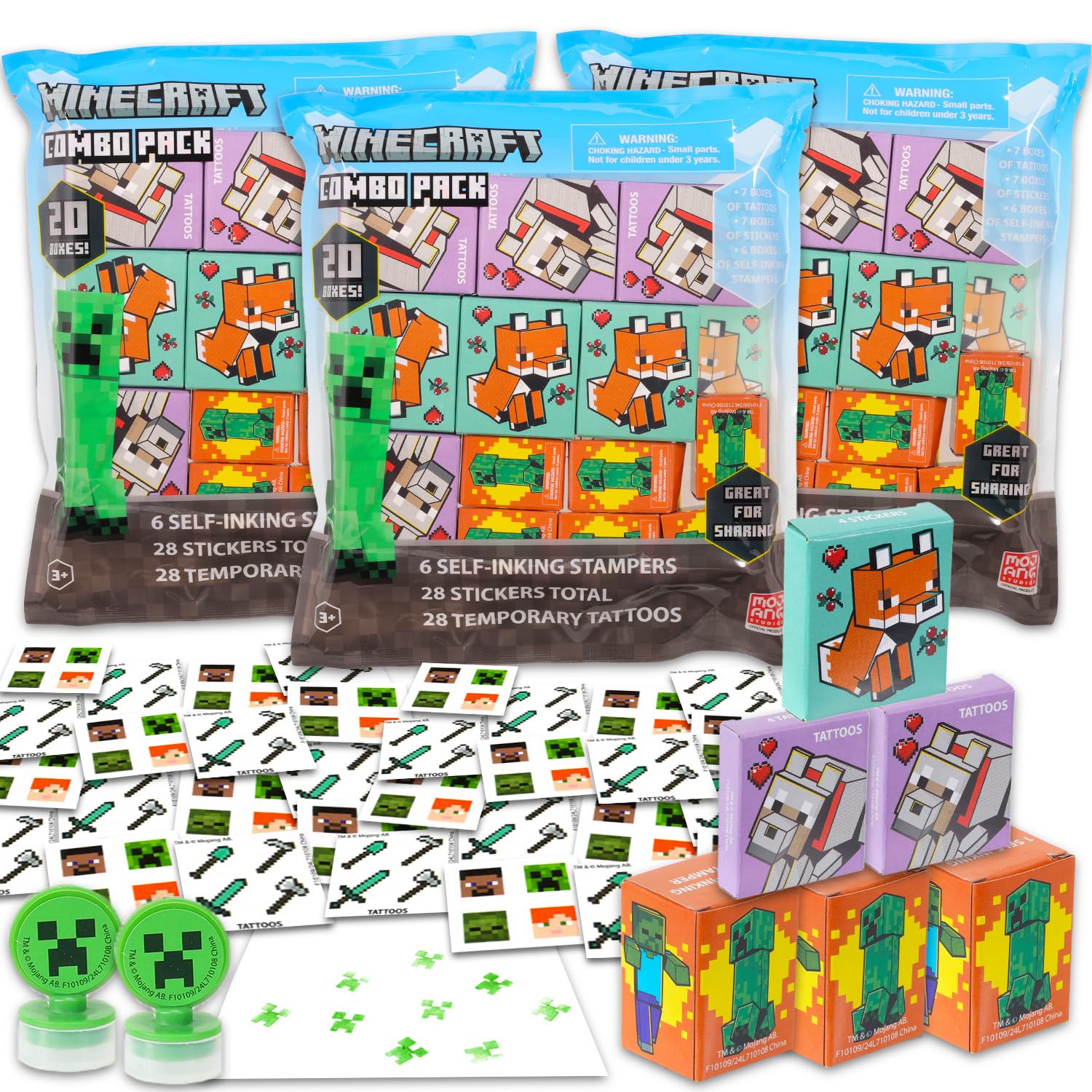 Minecraft Party Favors Bulk Set ~ Bundle with 60 Pieces Minecraft Favor Boxes with Stickers, Tattoos and Stampers for Kids Birthday Party | Minecraft Classroom Prize Boxes
