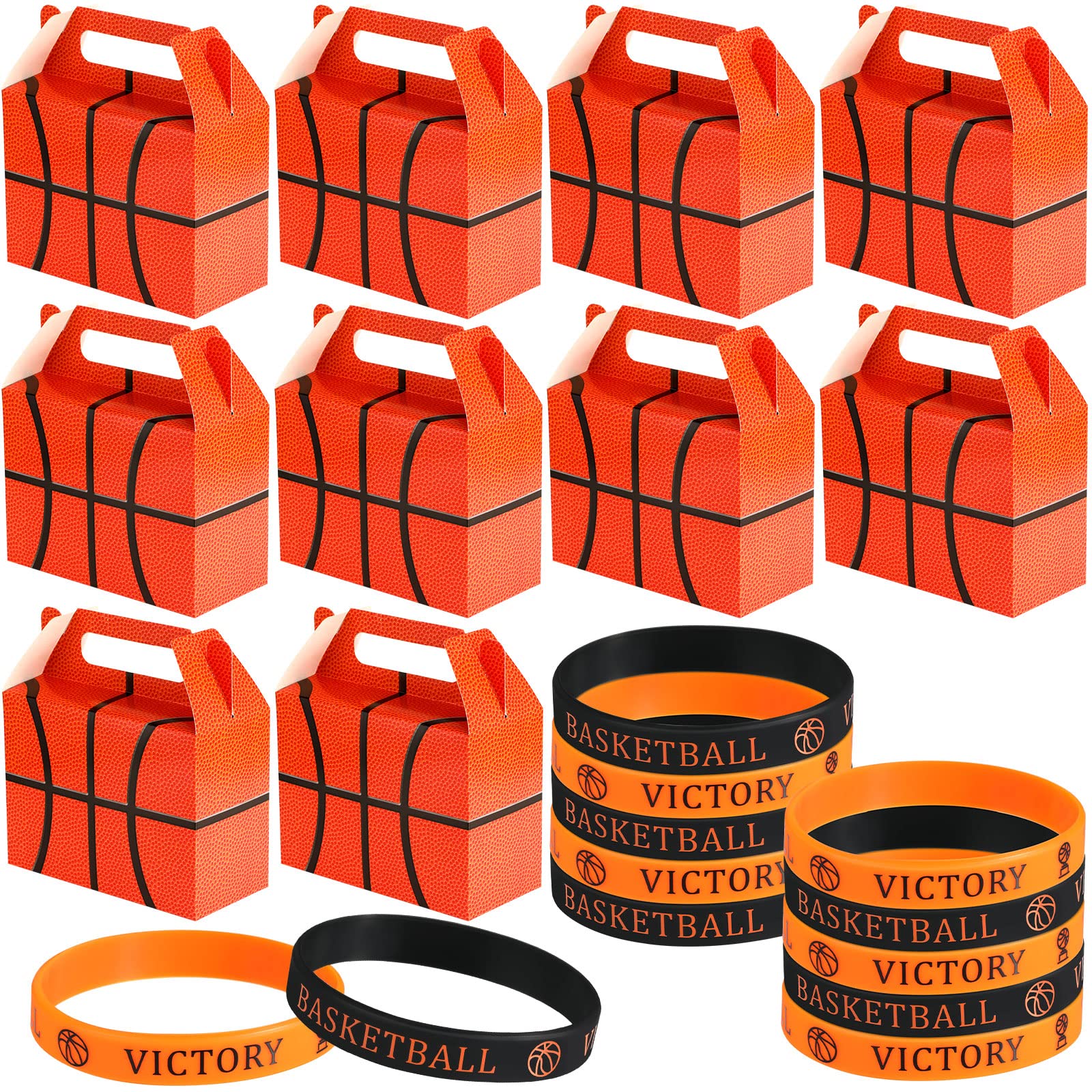 Eersida 48 Pcs/24 Sets Basketball Party Favors Basketball Treat Bags and Silicone Bracelets Basket Ball Snack Goodie Bags Gift Box Stuffers Motivational Team Gifts for Sports Birthday Party Supplies