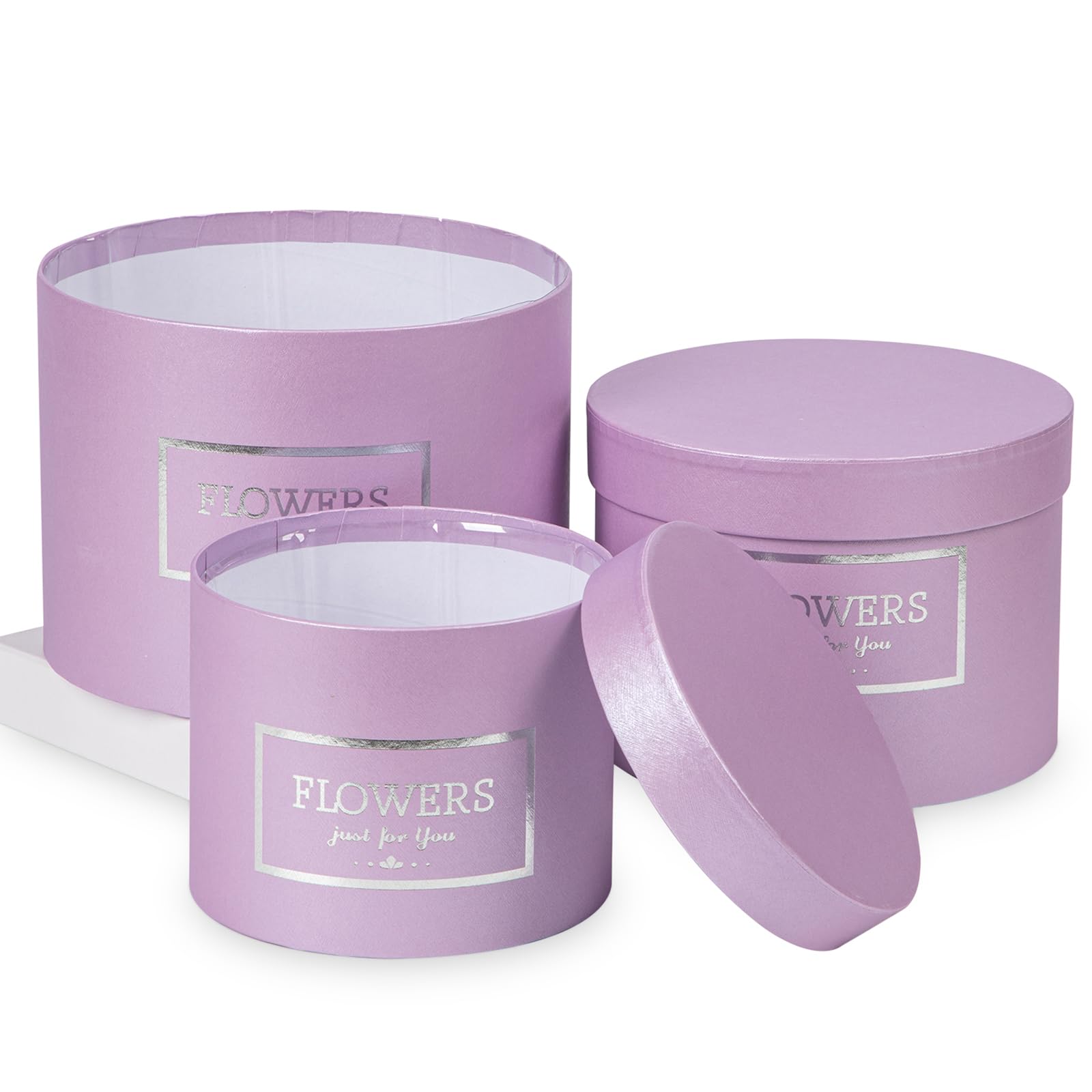 Purple Gift Box Round Gift Boxes with Lids Set of 3 Nesting Gift Boxes for Presents Assorted Sizes Flower Boxes for Arrangements Birthday Wedding Bridesmaid Graduation Christmas Party Gift Bags