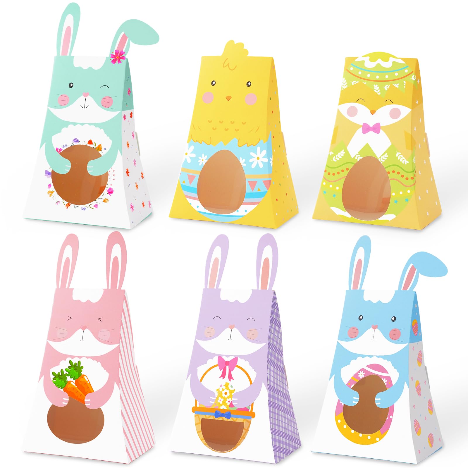 48 Pcs Easter Treat Boxes with Window 6 x 4 x 2.7 Inch Small Gift Boxes with Pastel Colors Bunny and Chick for Kids, Candy, Cookie, Snack；Classrooms, Holiday Party，Easter Basket Stuffers Party Favors