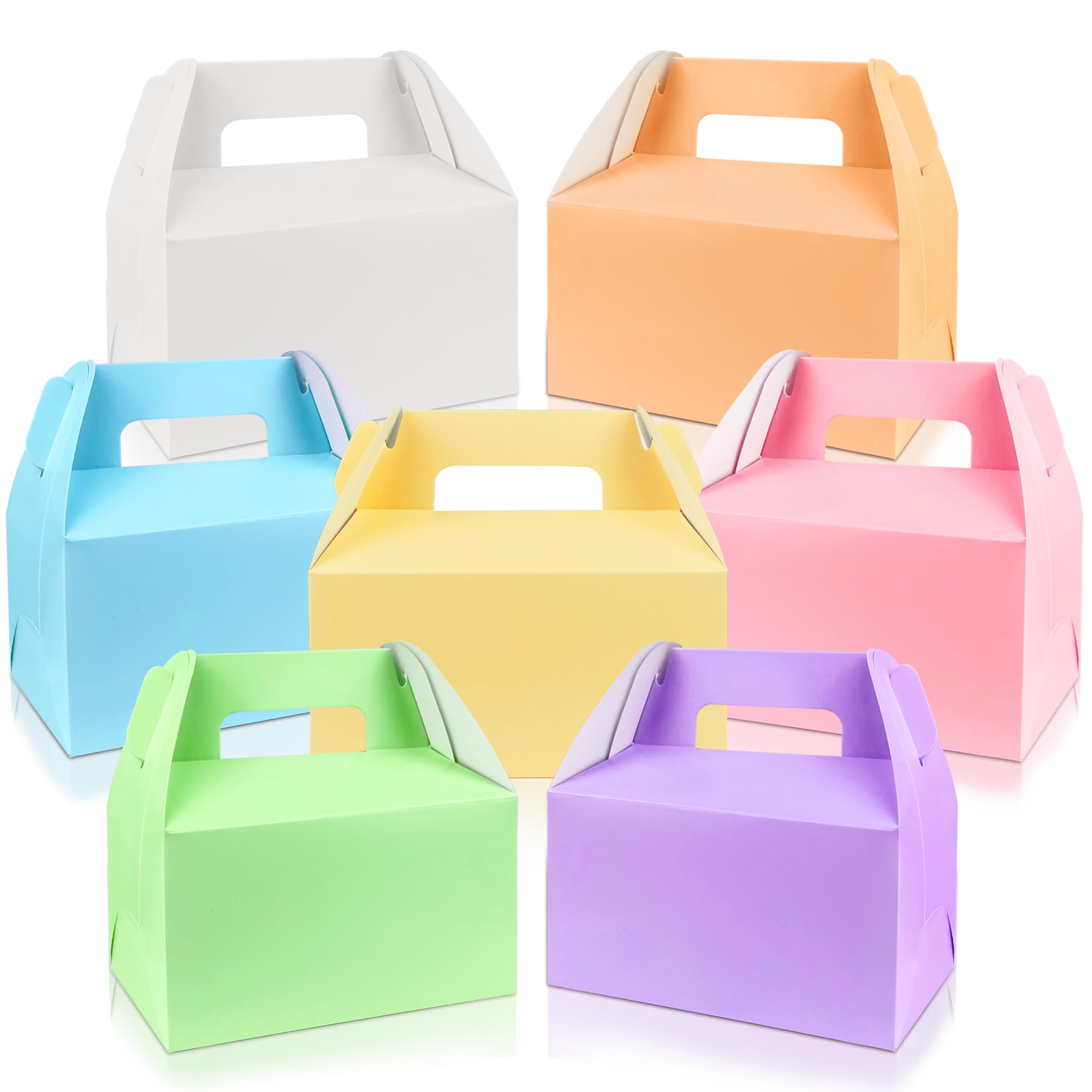 MUMULULU 28 PCS Colorful Gable Gift Boxes for Snacks Treats and Goodies 7 Pastel Shades Available Purple Green Pink Yellow Orange Blue and White for Birthday Party Favors