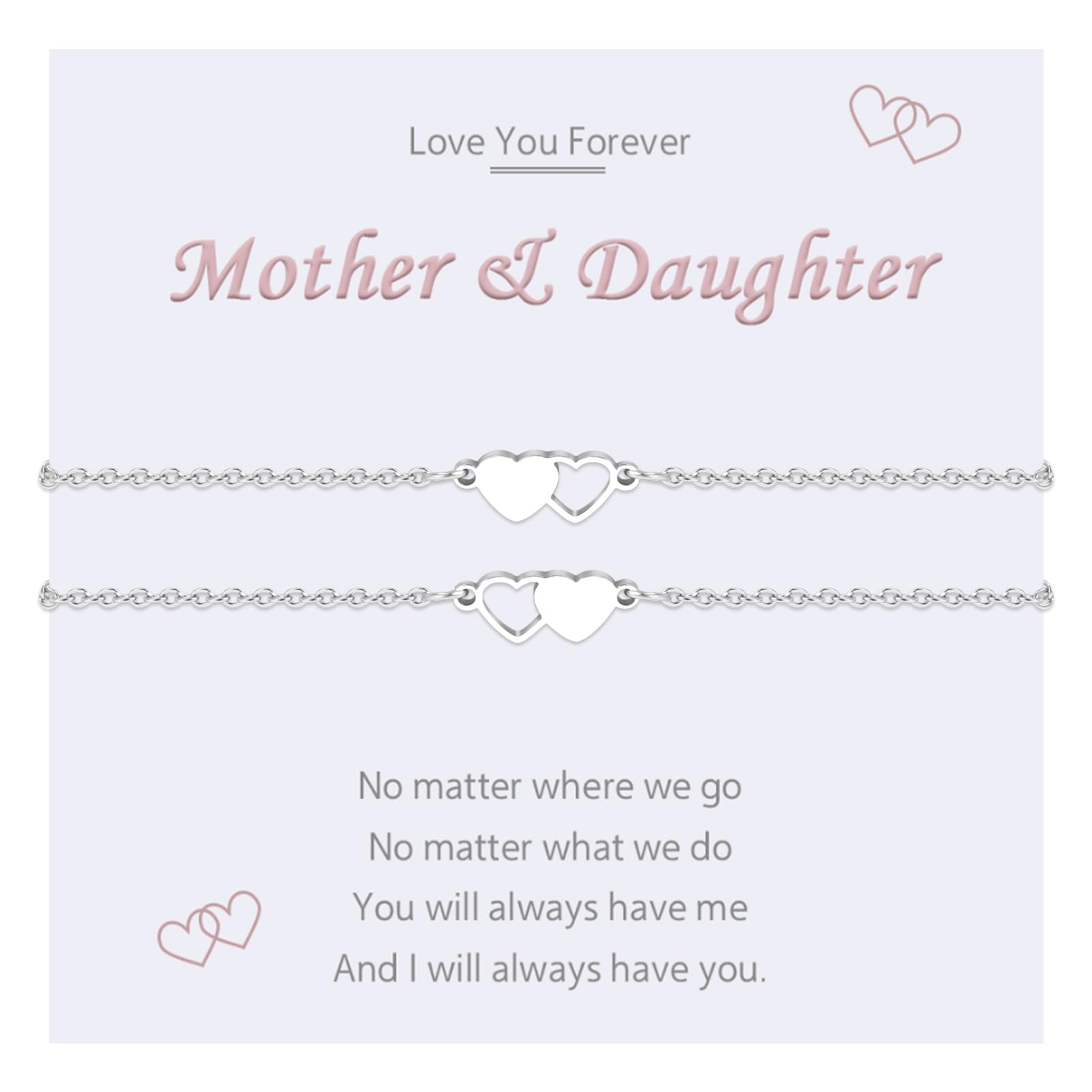 VU100 2/3Pcs Mother Daughter Bracelets Gifts for Mom Daughter Mommy and Me Matching Heart Bracelet for Women Mothers Day Birthday Christmas