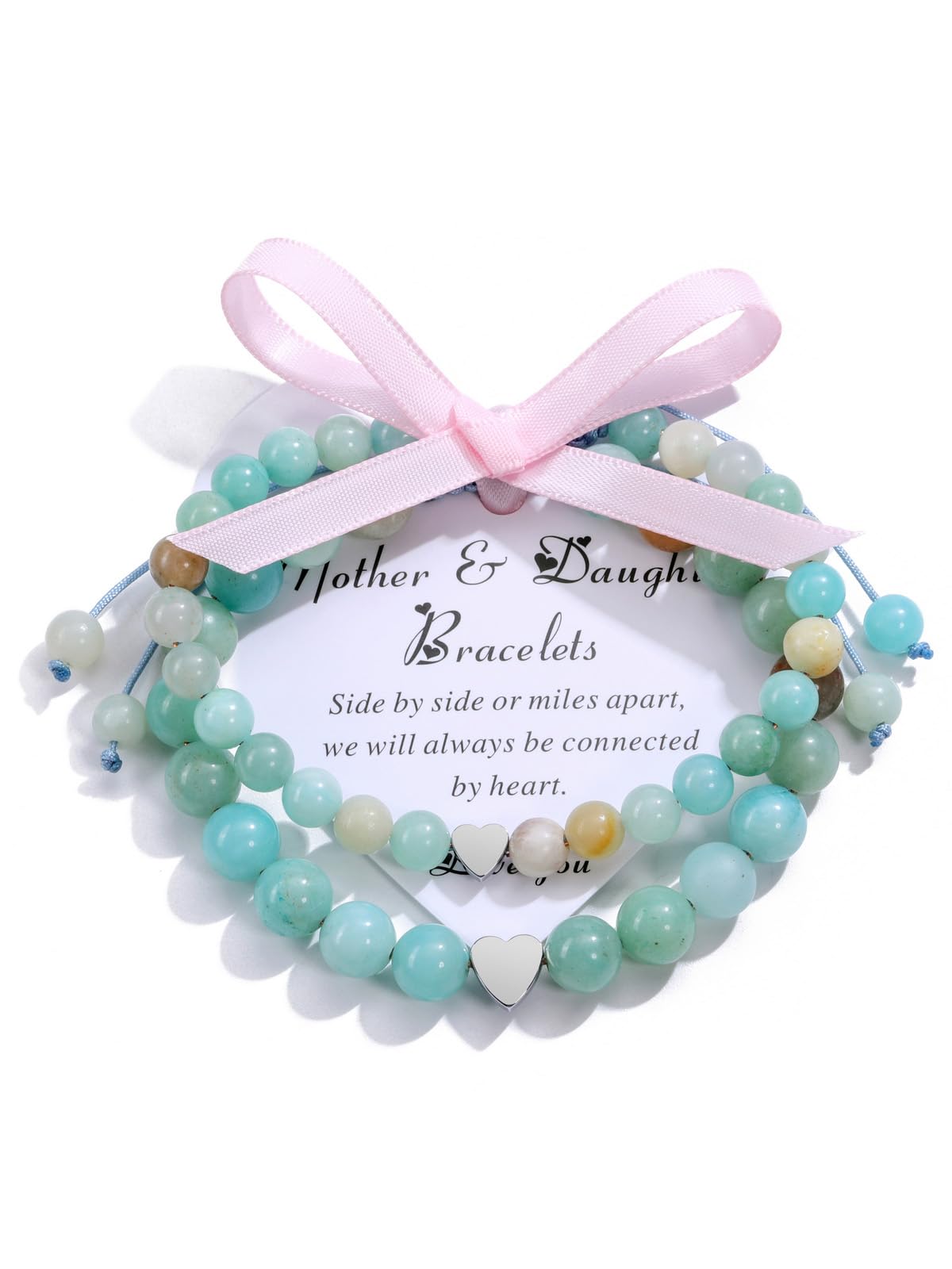 Jovivi 2pcs Mother Daughter Bracelets, Natural Healing Crystal Stone Beaded Bracelet Adjustable for Mom Mother Daughter Mother's Day Gifts Jewelry