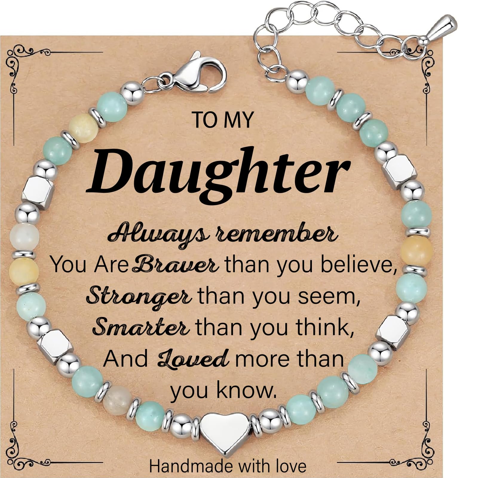 NatuBeau Gifts for Teen Girls, Moonstone Beaded Bracelets with Gift Card, Inspirational Christmas Birthday Graduation Galentines Day Gifts for Daughter Granddaughter Niece Sister Bestie