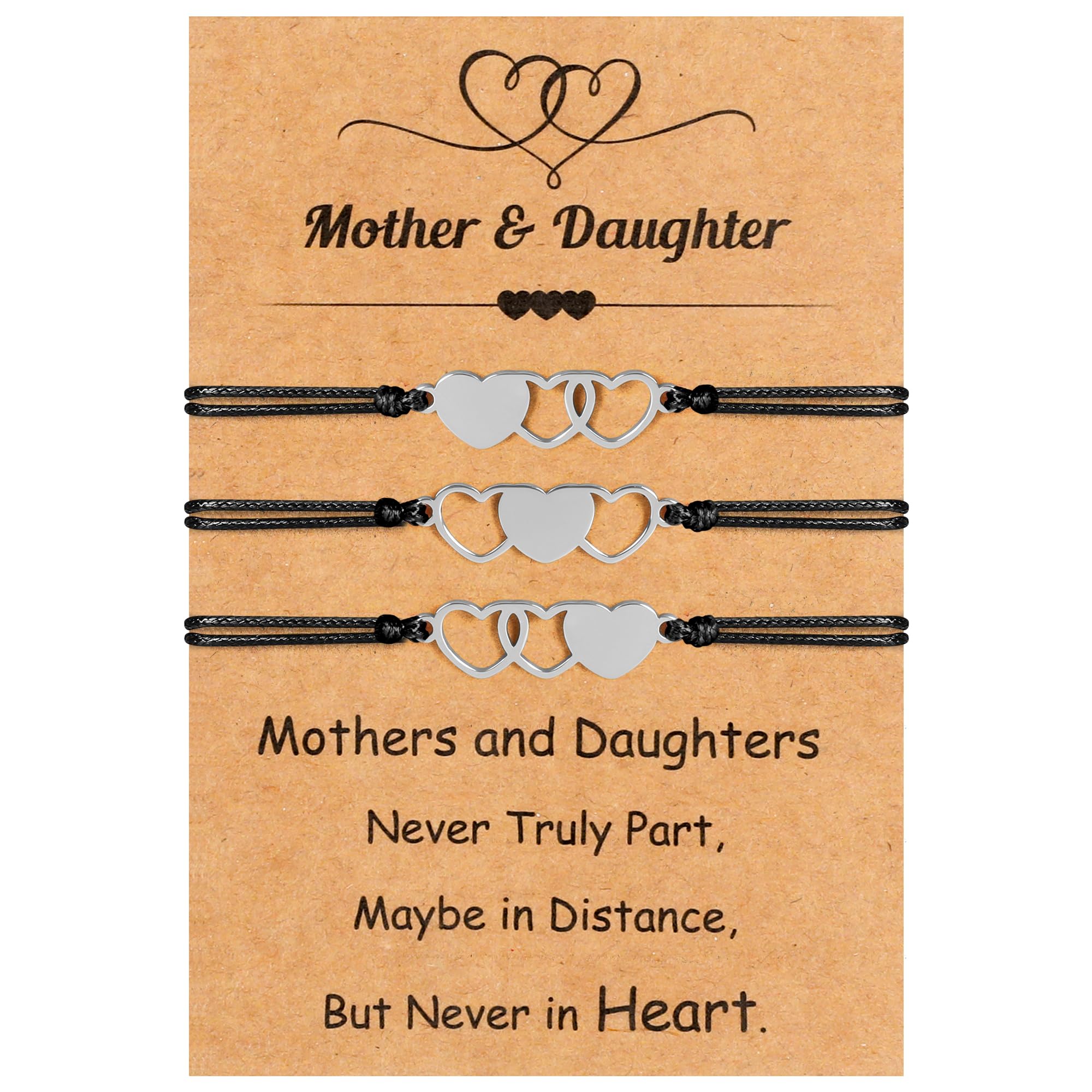 Mothers Day Bracelet Gifts, Adjustable Hearts Mother Daughter Bracelets with Card, Celebrate Love Mothers Day Gifts for Grandma Daughter Accessories