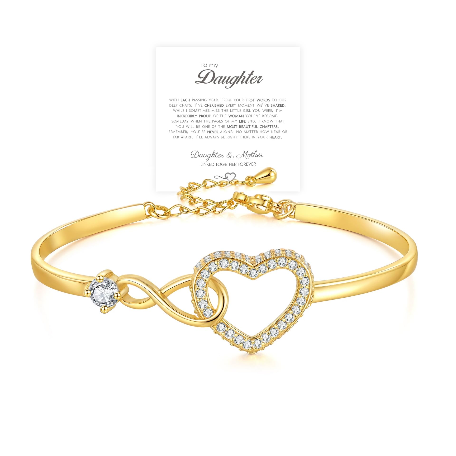 To My Daughter Forever Connected Bracelet, ziella Infinity Forever Love Heart Bracelets, Mom's Strength And Love Are Alwayswith Her, Adjustable Inspirational Gift Jewelry for Daughter