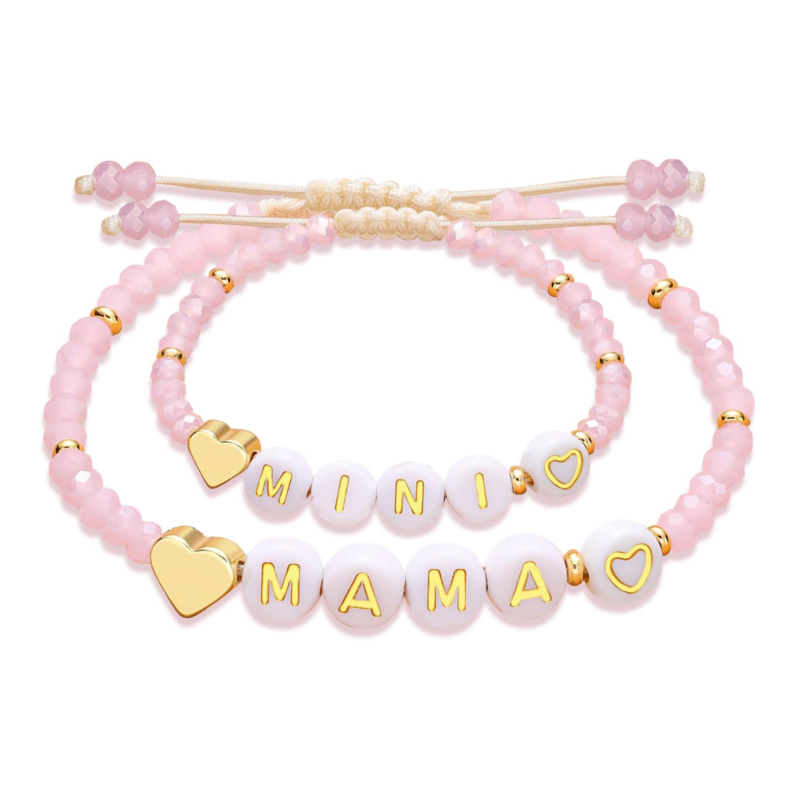 Mother Daughter Bead Bracelet Set for 2, Mommy and Me Matching Bead Bracelet, Mama and Mini Matching Heart Bracelets for Mom Daughter Valentines Mother's Day Gift