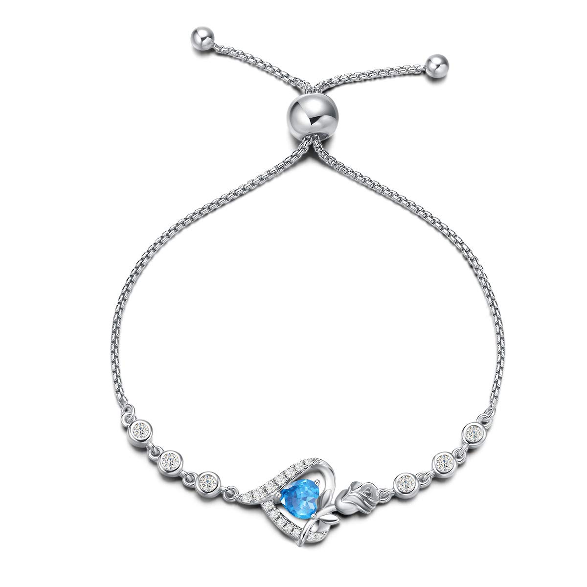 AGVANA Mothers Day Gifts for Mom Rosy Reverie Birthstone Bracelet for Women Sterling Silver Genuine or Created Gemstone Tennis Bracelet Rose Heart Jewelry Anniversary Birthday Gifts for Women Wife Her
