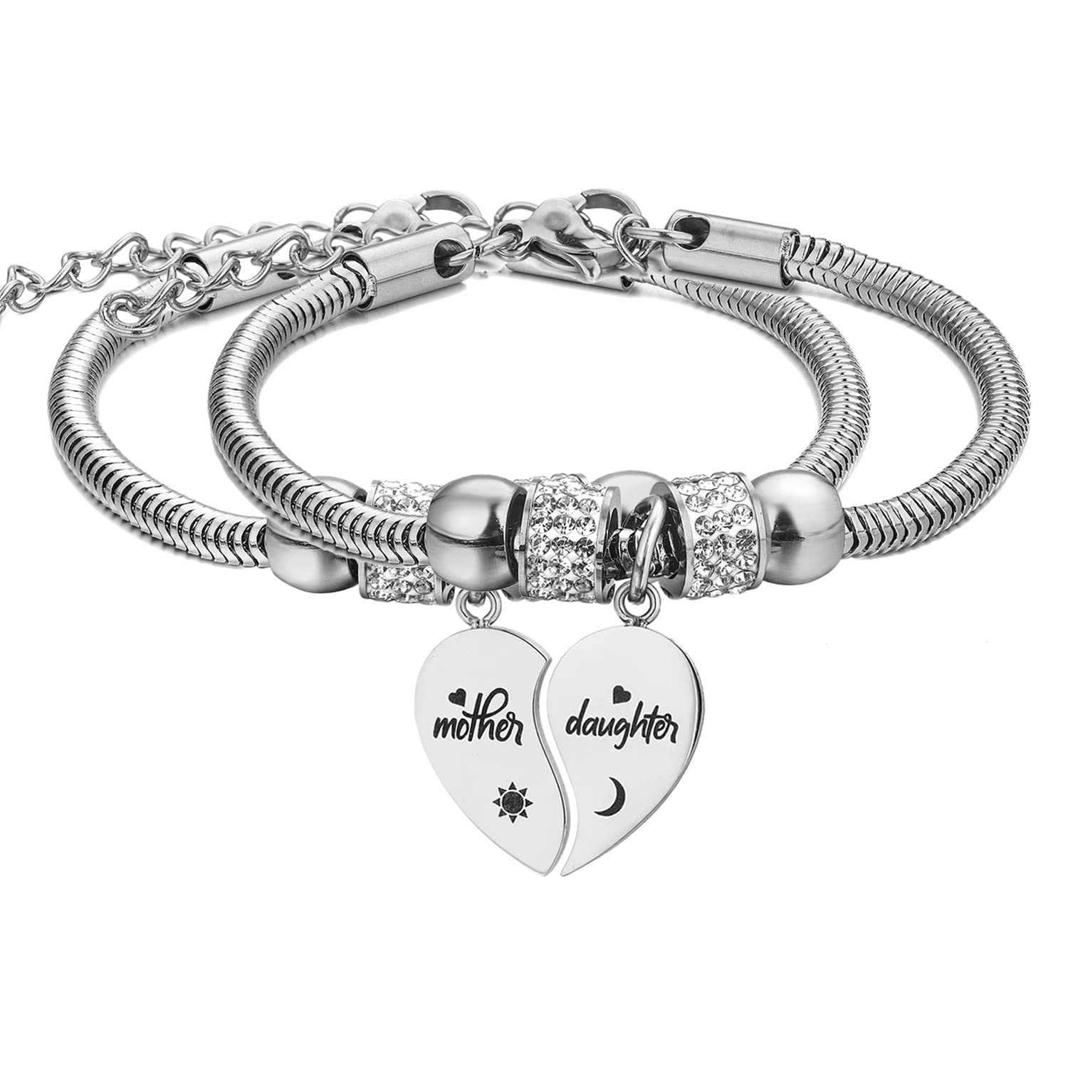 Yonhon Mother Daughter Necklace for 2, Mother Daughter Matching Keychain Bracelet Set for 2