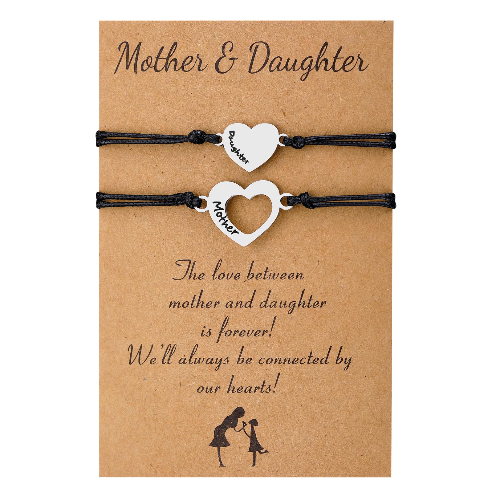 Lcbulu Mothers Day Gifts - Mother Daughter Bracelets Jewelry Birthday Gifts for Mom Mothers Day Gift from Daughter Matching Heart Bracelet Set of 2