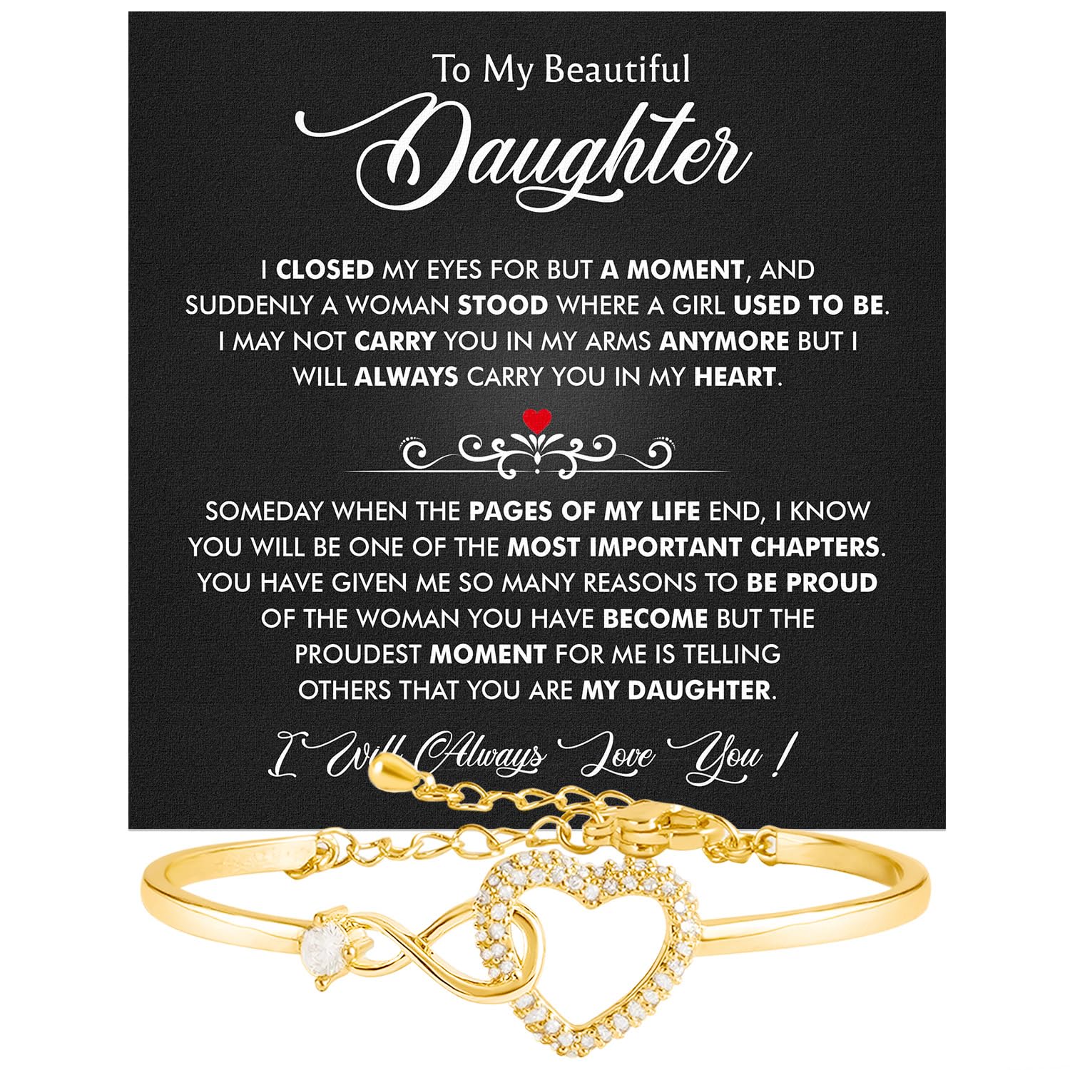 Larvincy Mothers Day Gifts For Daughter From Mom & Dad - To My Daughter Bracelet With Heartfelt Message & Elegant Box, Gold Jewelry Gift For Women From Mother Father On Graduation, Birthday, Wedding