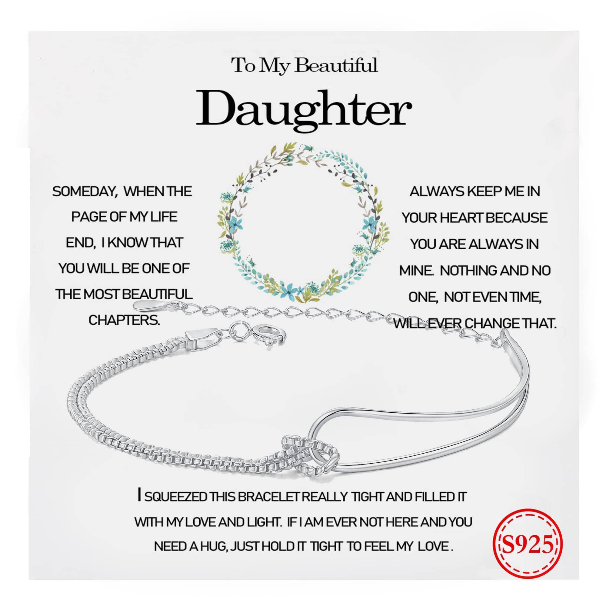 To My Daughter Bracelet,Mother Daughter Bracelet,Knot Bracelet for Women,S925 Sterling Silver Love Knot Bracelet for Daughter from Mom & Grandma,Double Layered Bracelets Gift for Birthday,Wedding,C...