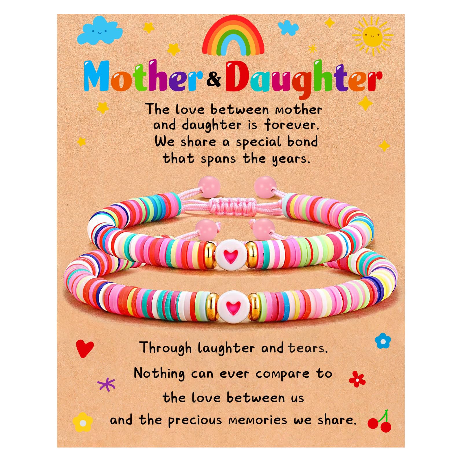 Mother’s Day Gifts for Mom Daughter, 2ps Matching Beaded Heart Bracelets Jewelry for Mother Daughter/Mommy and Me/Mama Mini