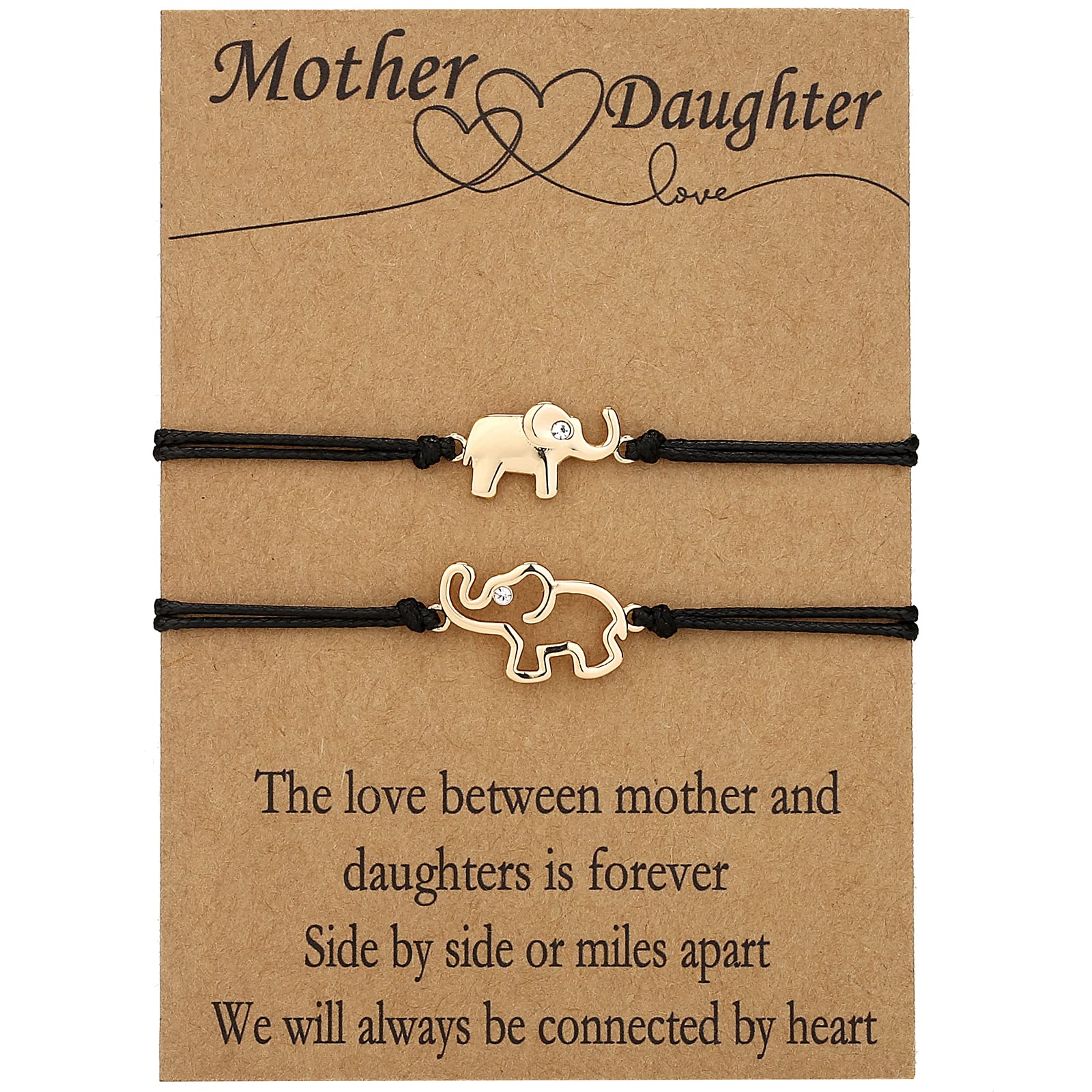 Ascona Mother Daughter Bracelets Set for 2/3, Mom Daughter Elephant Matching Bracelet Mothers Day Gift
