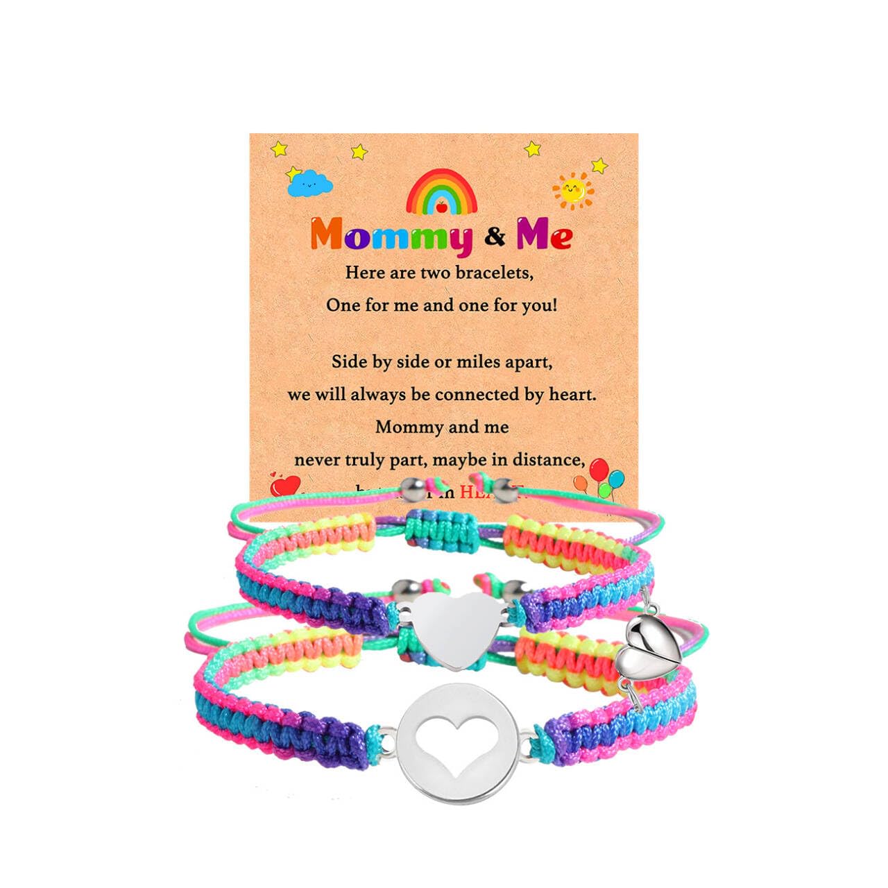 Mommy and Me Bracelet Matching Heart/Dinosaur Bracelet Set for 2, First Day of Kindergarten/School Gifts for Mother Daughter Son